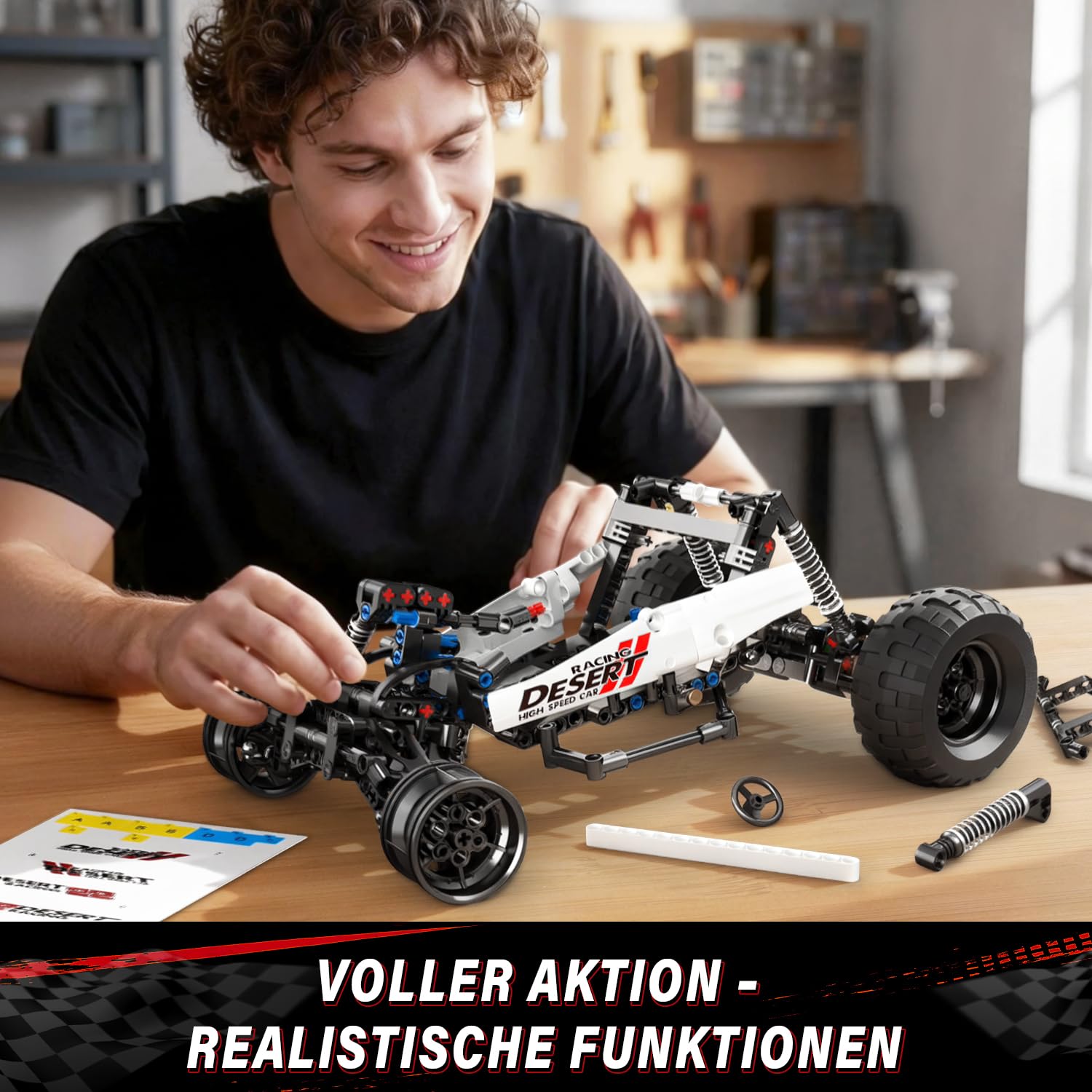 Mould King 18001 Buggy RC Technique en Briques – Véhicule de Course Tout-Terrain motorisé avec télécommande et contrôle Via Application, modèle Buggy du désert, pour Adultes et Adolescents (8+)