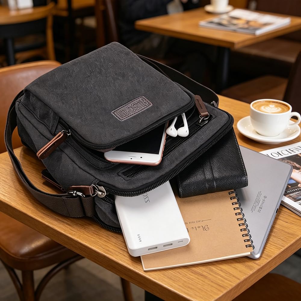 Umhängetasche Schultertasche für Herren, Damen und Jungen, Kuriertasche aus Canvas, Herrentasche für Tablet, Messenger Bag für Tägliches Leben Reise