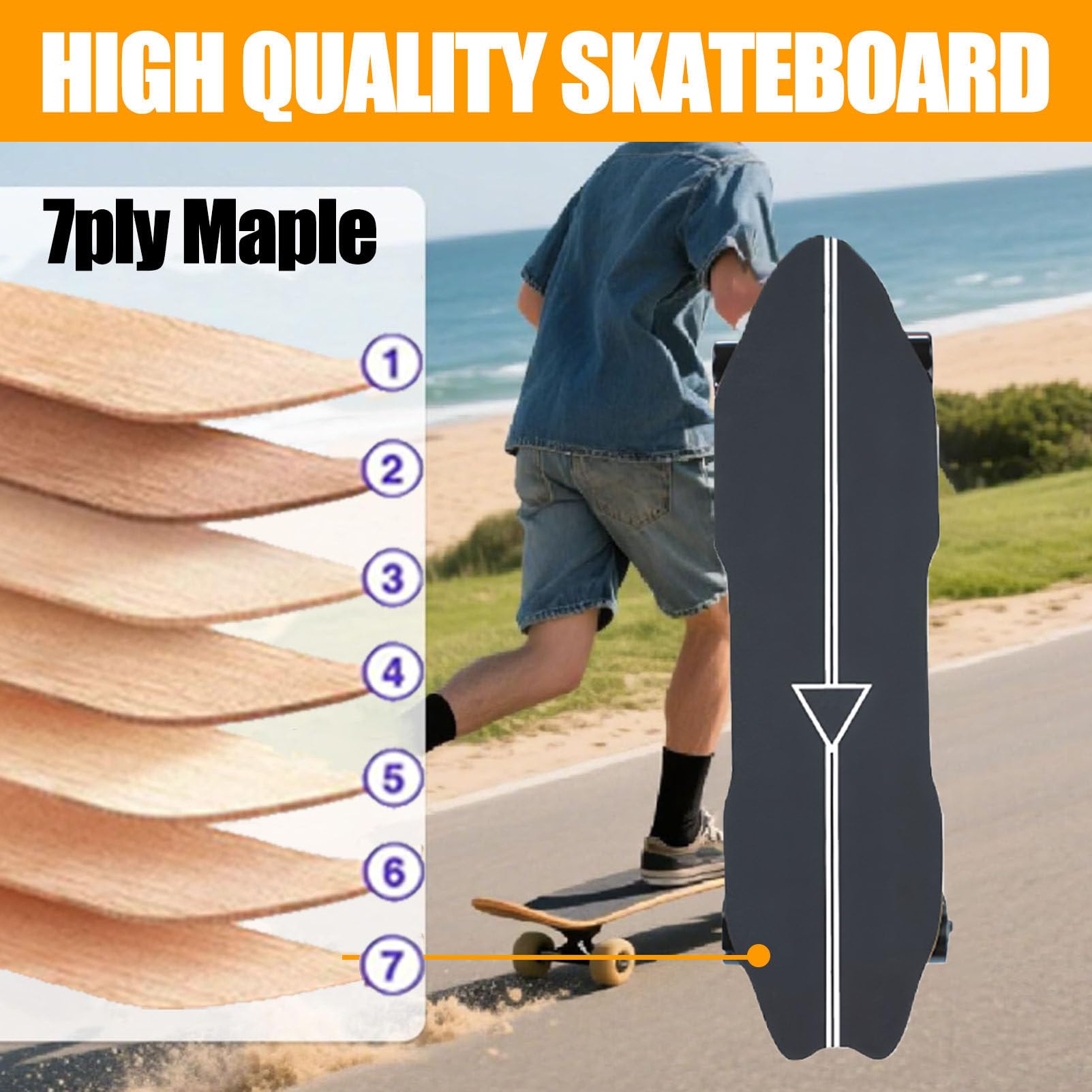 Skateboard Elettrico con Telecomando, Motore Singolo, velocità Massima di 25 Km/H, Autonomia di 15 Km, Skateboard Longboard per Uscire con Gli Amici E