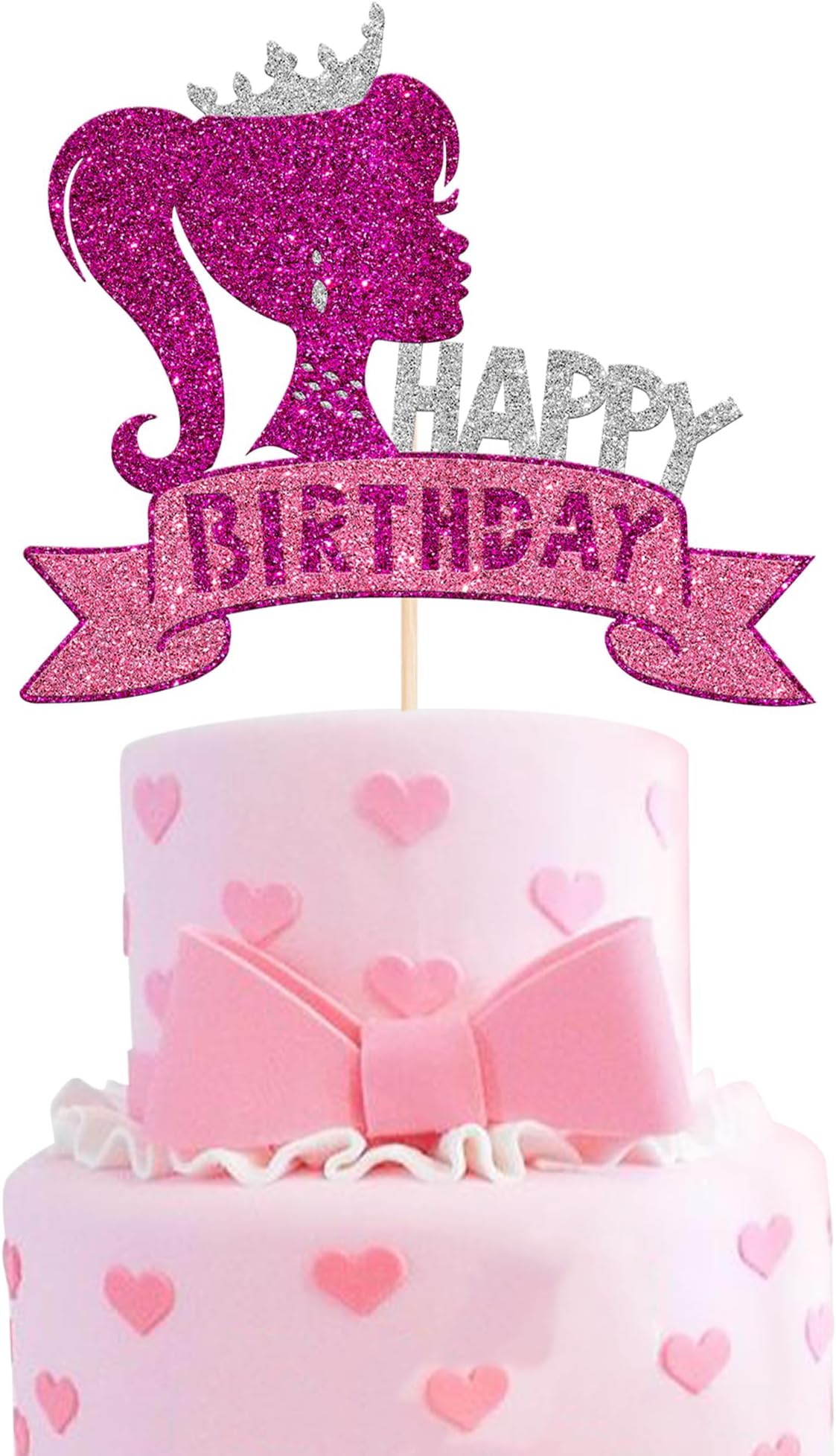 Xsstarmi1 Pack Princess Girl Birthday Cake Topper Glitter Happy Birthday Girl Cake Pick Decorations for Barbie Theme Baby Shower Girl Birthday Party Cake Decorations Supplies