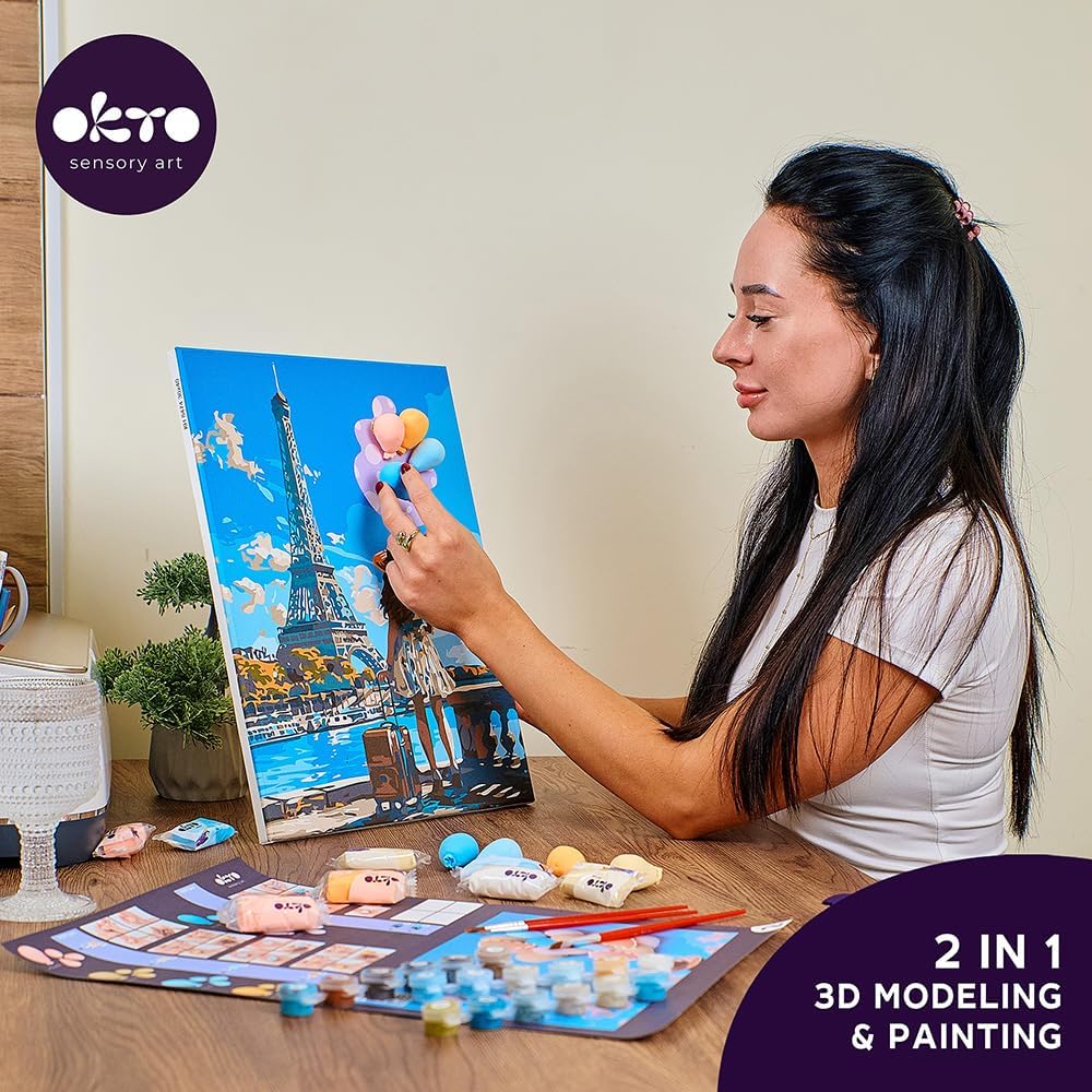 OKTO Art Kit Greetings from Paris | Arts & Crafts DIY Painting with Modeling Claу | Claу Kit for Painting | Painting Kits for Adults for Home Decoration Claу for Adults