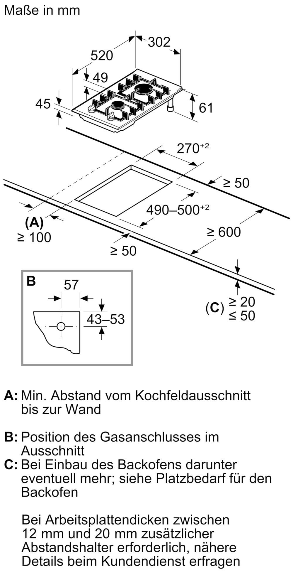 Siemens ER3A6BI40 iQ700 Domino-Kochfeld, Gas, 30 cm, 2 Heizelemente, präzise Flammensteuerung, abnehmbare Metallknebel, Glaskeramik-Oberfläche, spülmaschinengeeignete Topfträger, Schwarz