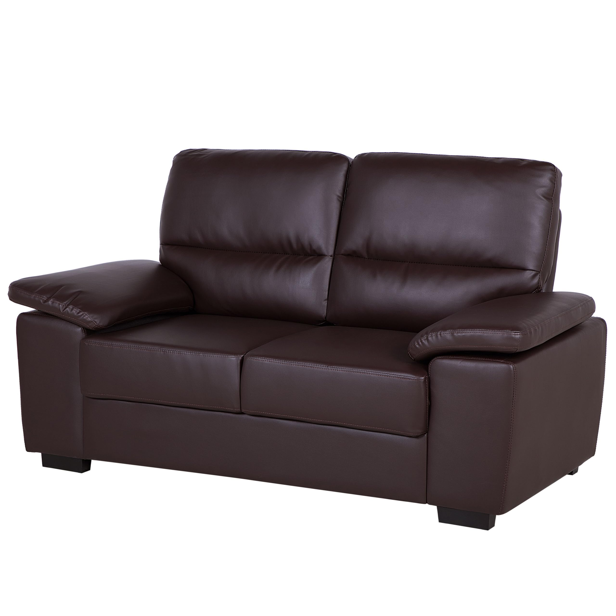 Beliani Canapé Fixe 2 Places en Cuir PU Marron pour Salon au Style Moderne