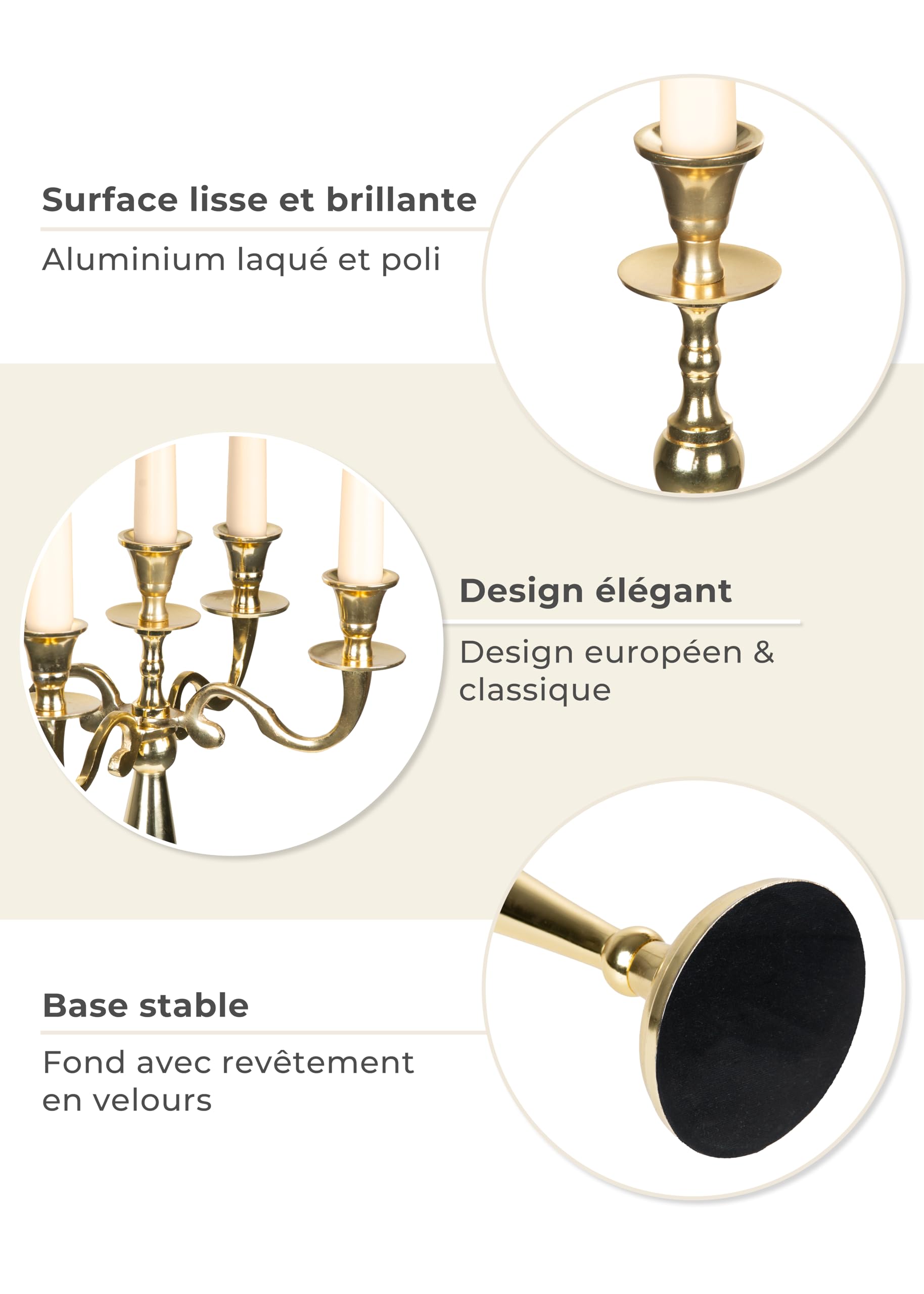 Gräfenstrayn Chandelier Candélabre Décoratif – 1, 3 ou 5 Bras – Argent, Noir, Blanc ou Or – Plusieurs Tailles – Bougeoir Élégant pour Bougies Pilier – Décoration Intérieure Table et Cheminée
