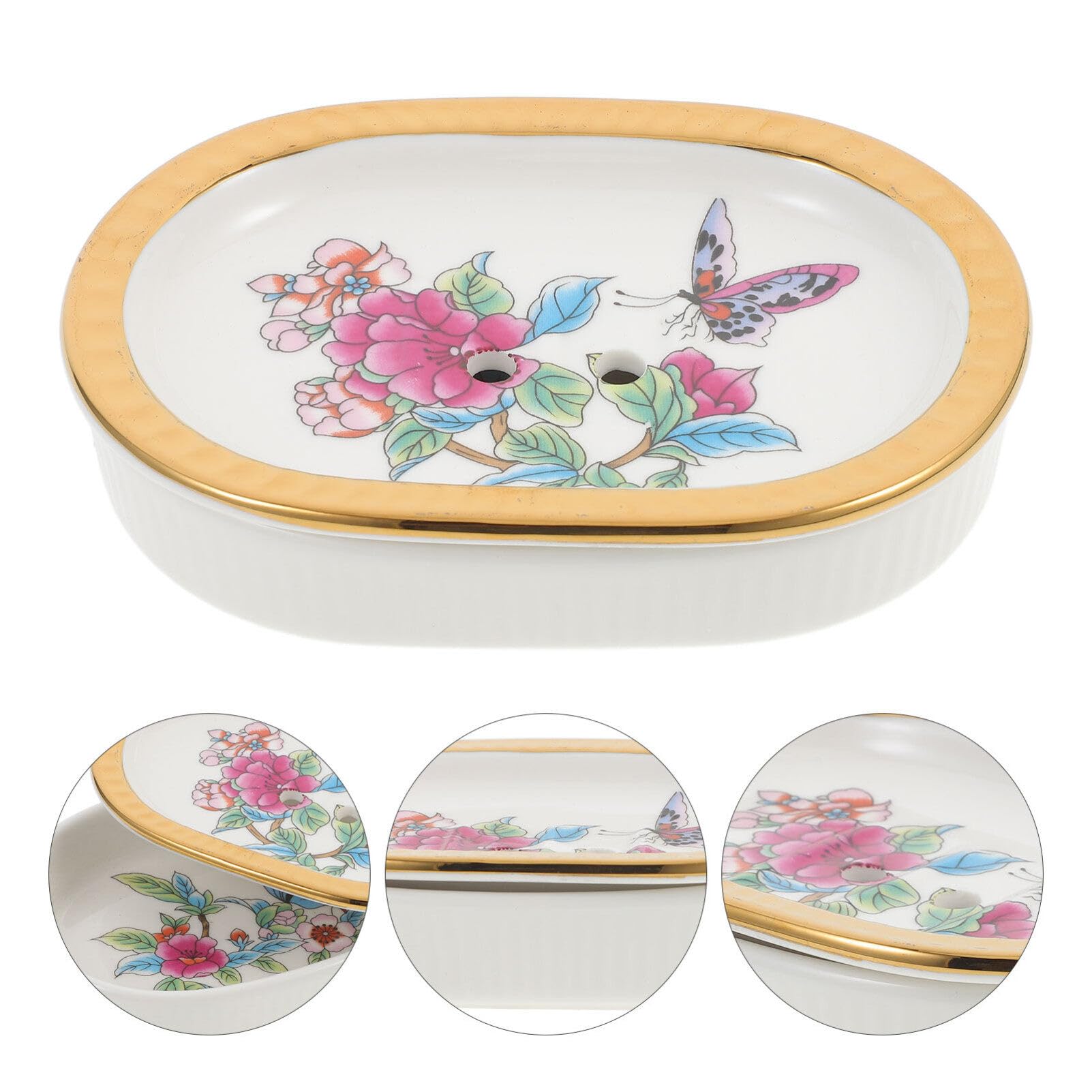 Jabonera de Cerámica Impresa de Doble Capa Drenaje | Baño y Lavabo, Estilo Sencillo, Diseño de Dos Niveles, Acabado Decorativo