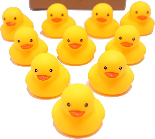 Miniatura 4 de 50 piezas de mini pato de goma flotante y chirriante para bebé, juguete de ducha con sonido de pato para niños, mini patos de goma de ojo redondo