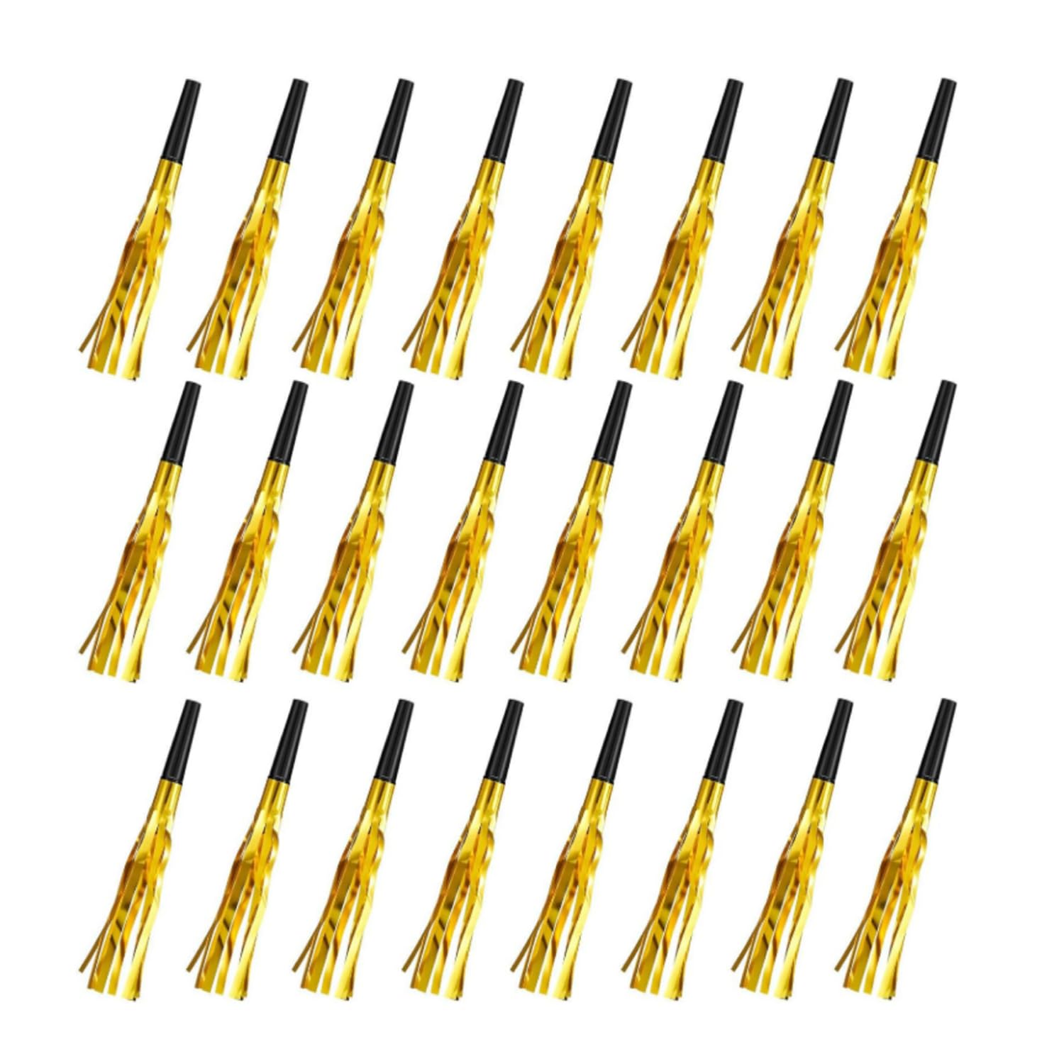 24 PCS Party Blowers with Gold Glitter Fringed, Plastic Material Party Whistles Blowers Kids