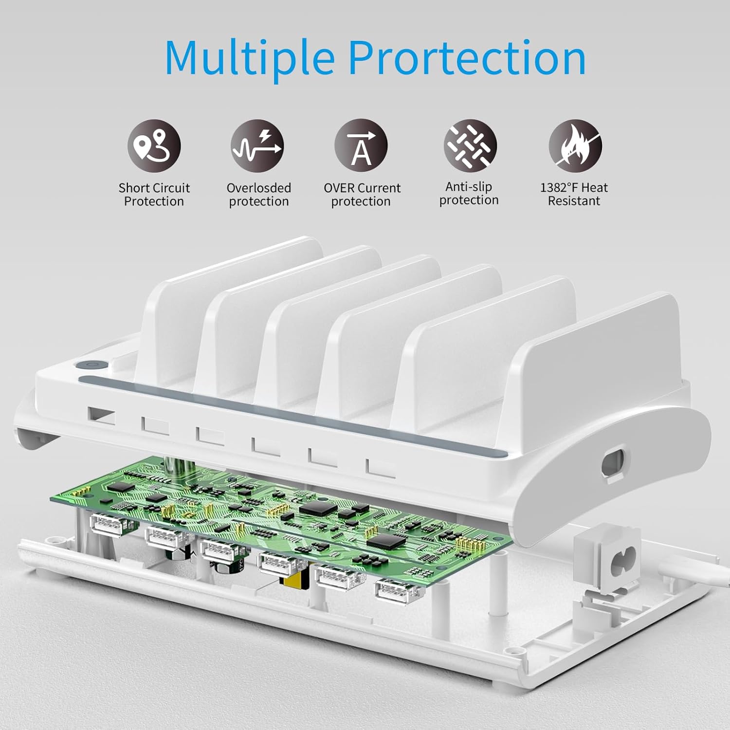 Charging Station for Multiple Devices, Bototek 60W 6 Ports Multi Charger Station for iPhone, iPad, Cell Phone, Tablets, and Other Electronics (6 Ports-Whtie)