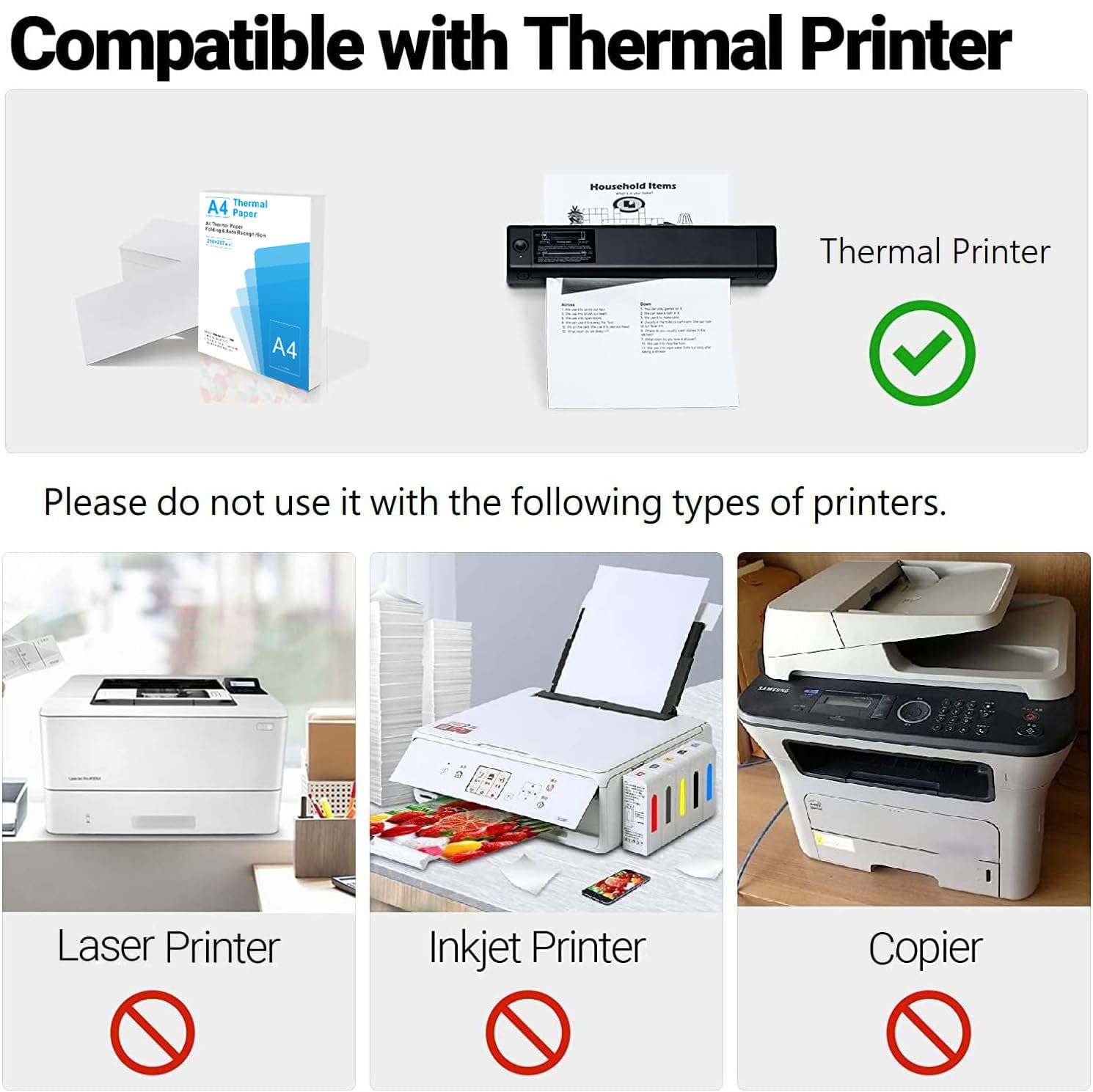Carta termica pieghevole A4 per stampante portatile M08F, compatibile con Brother PJ762/PJ763MFi, Phomemo M08F, HPRT MT800, carta termica ad asciugatura rapida per stampante, 210x297mm, 200 fogli