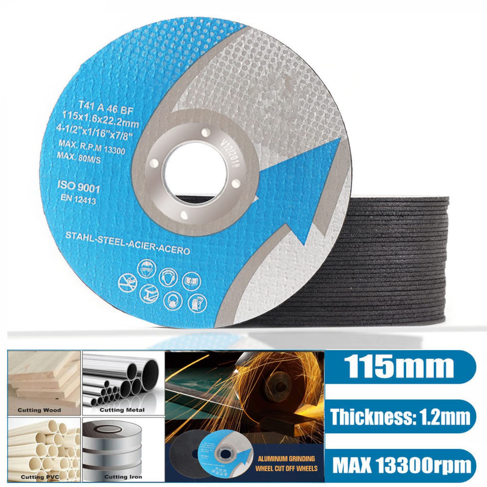 Disco De Corte De Acero Inoxidable De 115mm, Corte De Ruedas, Herramientas De Corte De Molienda Reforzada Con Fibra Para Metal, Hierro, 25 Uds.
