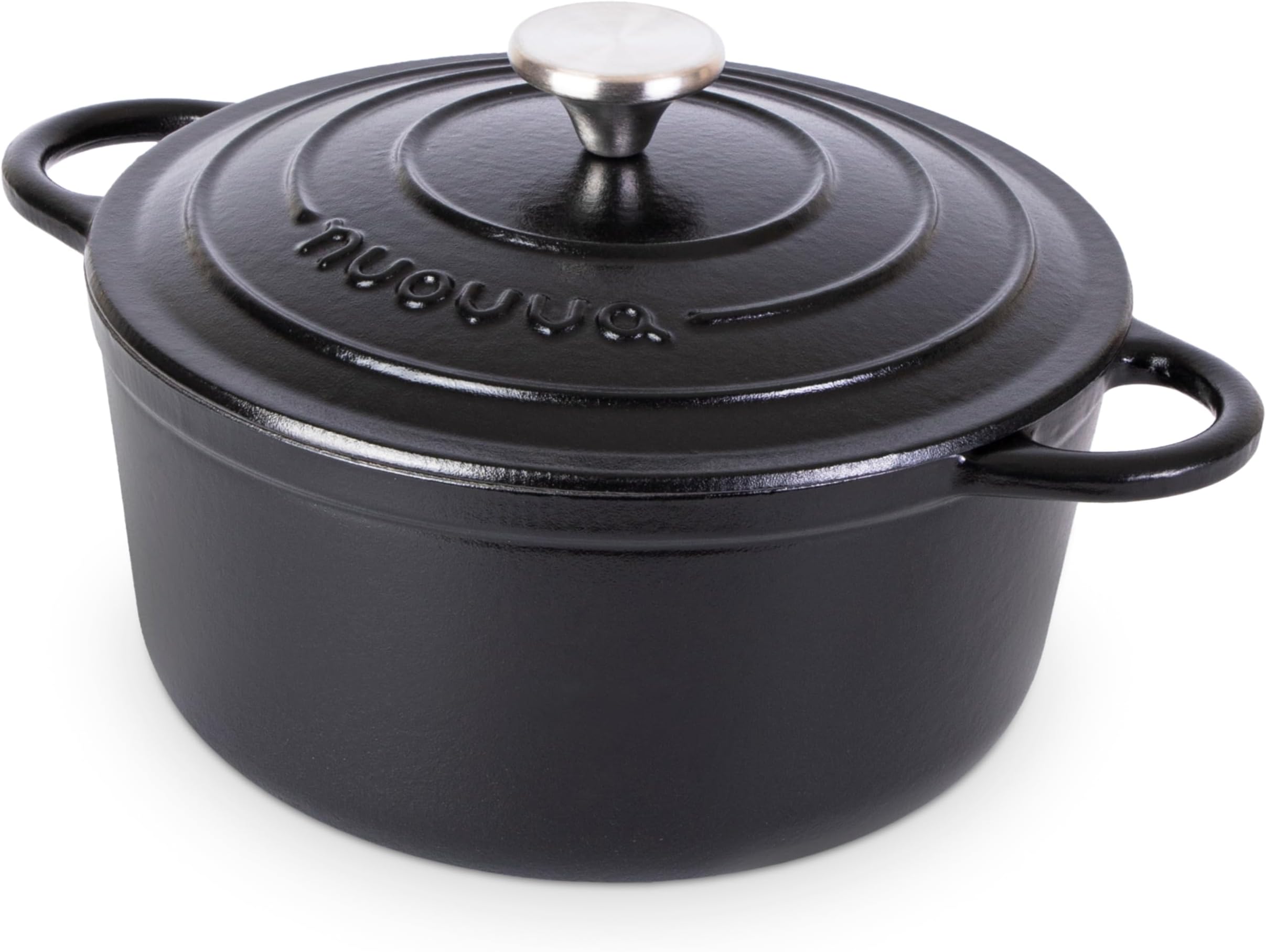 Cast Iron Pot with Lid – Non-Stick Ovenproof Enamelled Casserole Pot – Sturdy Dutch Oven Cookware – 4.7L, 24cm – (Black)