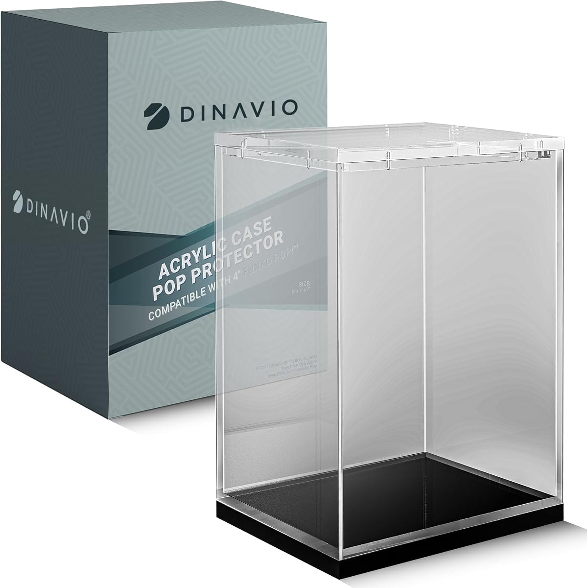 Funko Pop Protector - Vitrina de acrílico - Diseño apilable resistente - Caja de 4 mm para figuras de vinilo de 4" - Base negra