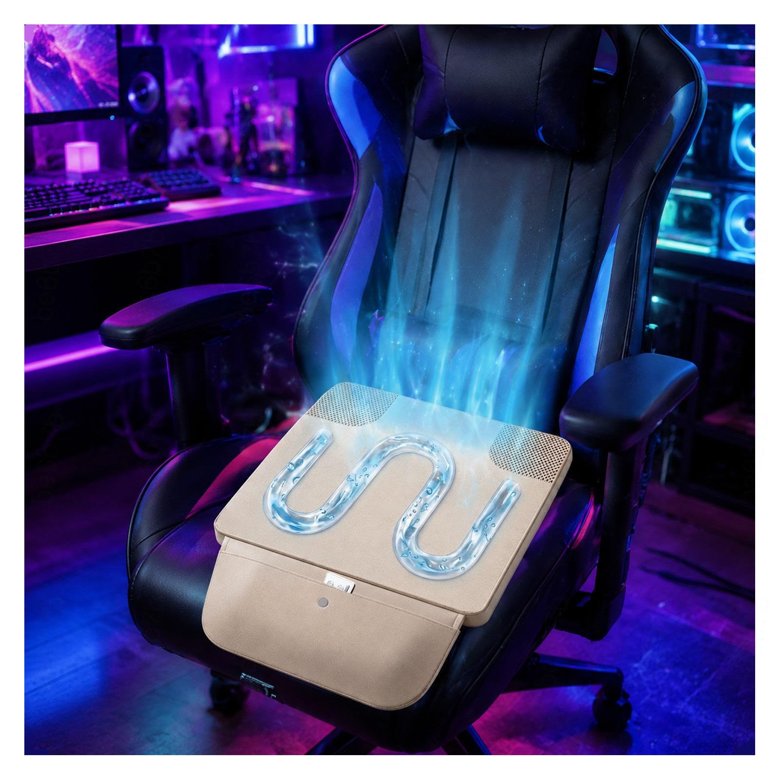 Rongyewxae Liquid Cooling Automotive Seat Cushions, Easy to carry Car Seat Cooler Pad, Smart Temp Cooling Pad Works with Power Banks,PCs,or Car Outlets,Gray