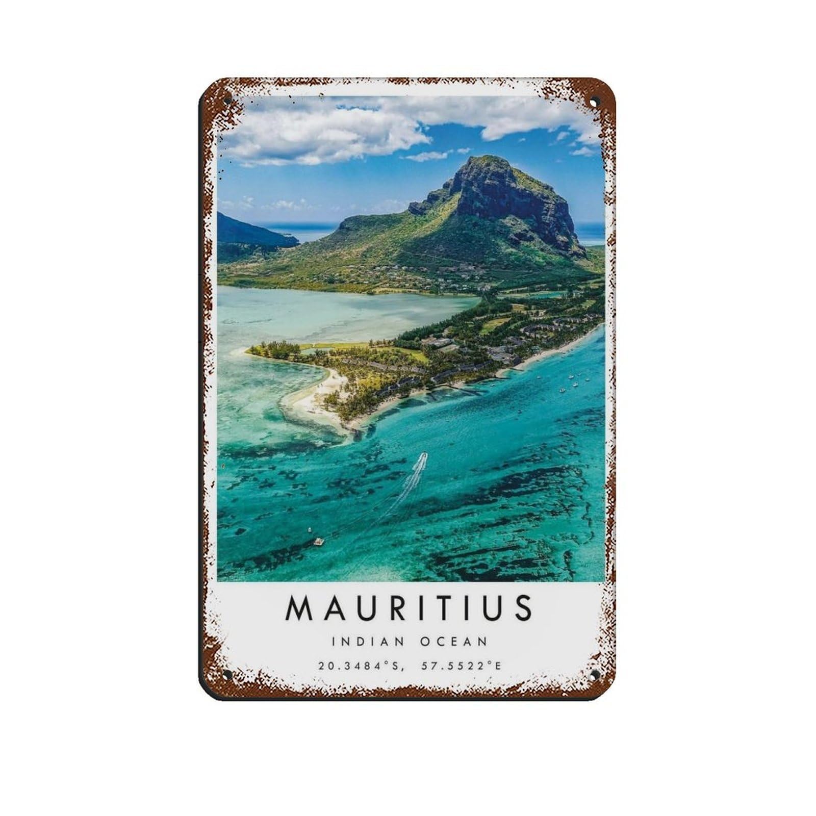 Mauritius Travel,Mauritius Poster Retro Poster Metal Tin Sign Chic Art Retro Iron Painting Bar People Cave Cafe Family Garage Poster Wall Decoration 8x12inch(20x30cm)