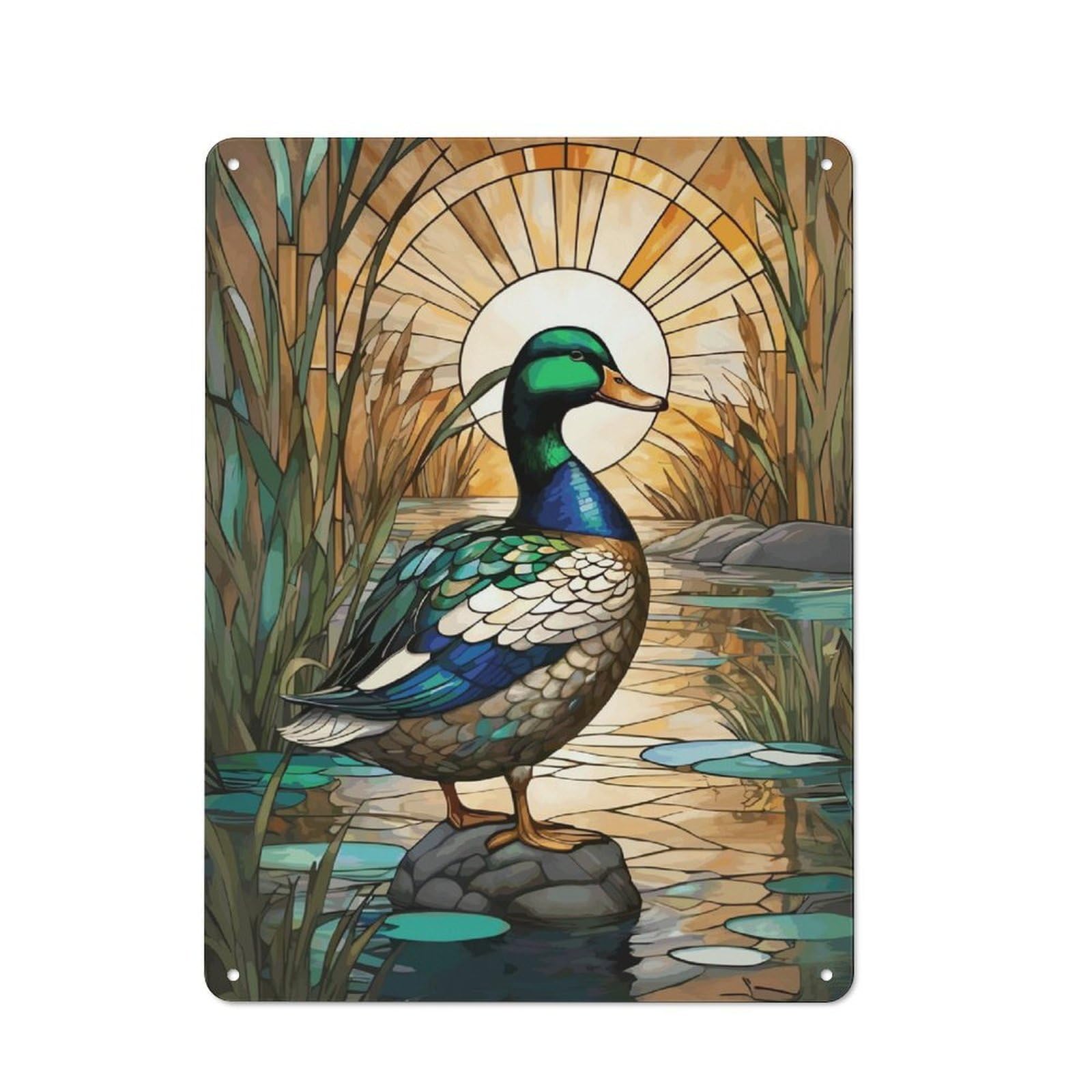 Junmoney Duck Stained Glass Vintage-Inspired Tin Sign 40X30cm For Garage Or Workshop, For Vintage Wall Decor Fans, For Metal Sign Collectors