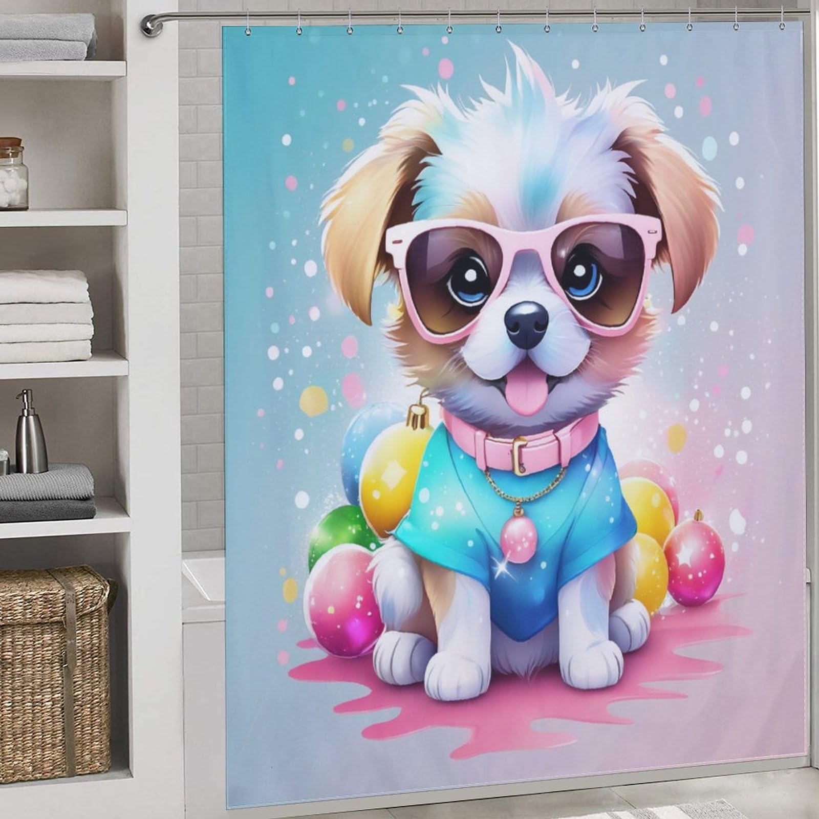 Rideau de douche chien mignon : imperméable et lavable 183x183cm pour baignoire