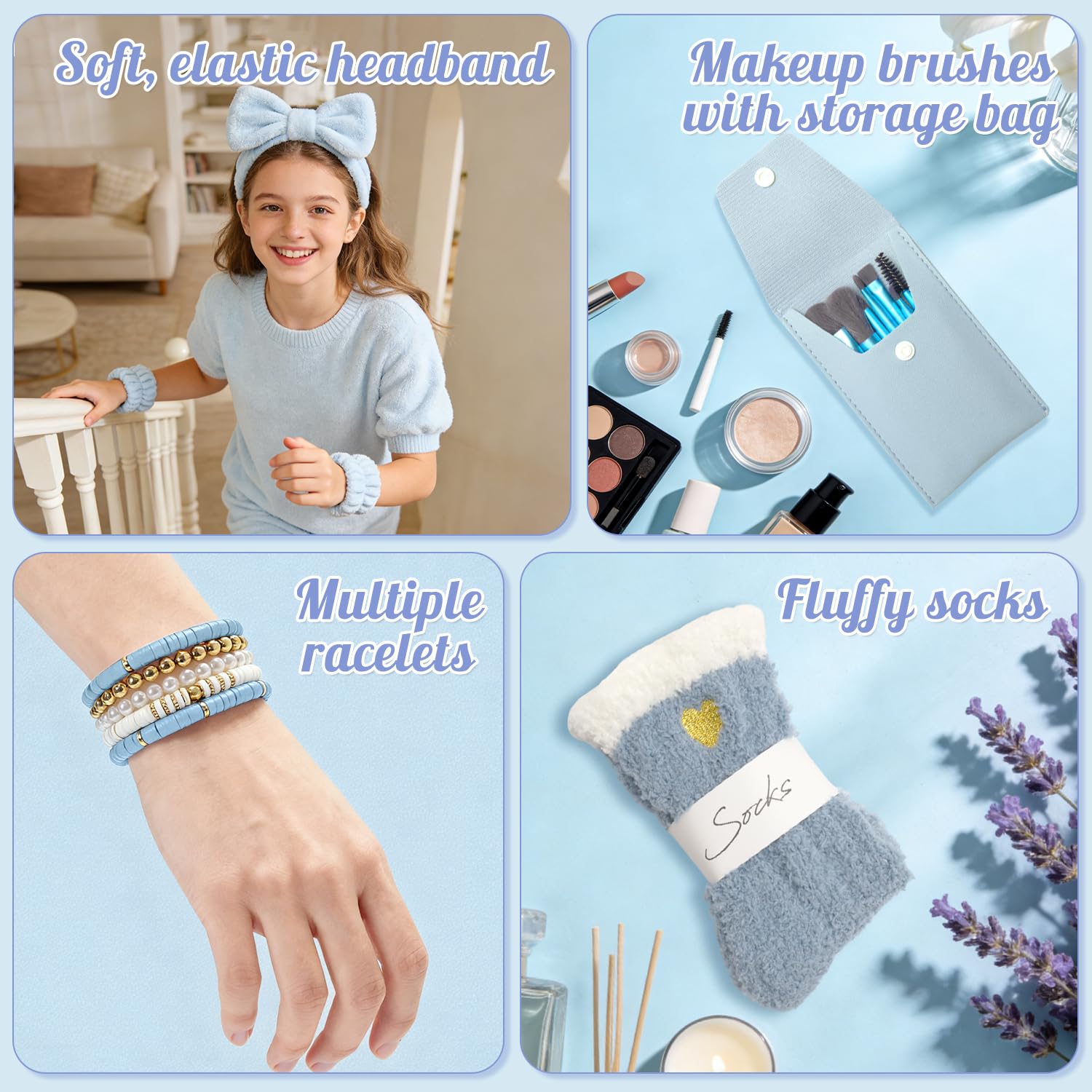 Regali per Ragazze Adolescenti di 9 10 11 12 13 14 15 Anni, Regali di Compleanno e di Natale, con Tazza di Vetro con Coperchio e Cannuccia, Fascia per Capelli, Fermagli per Capelli (Blu)