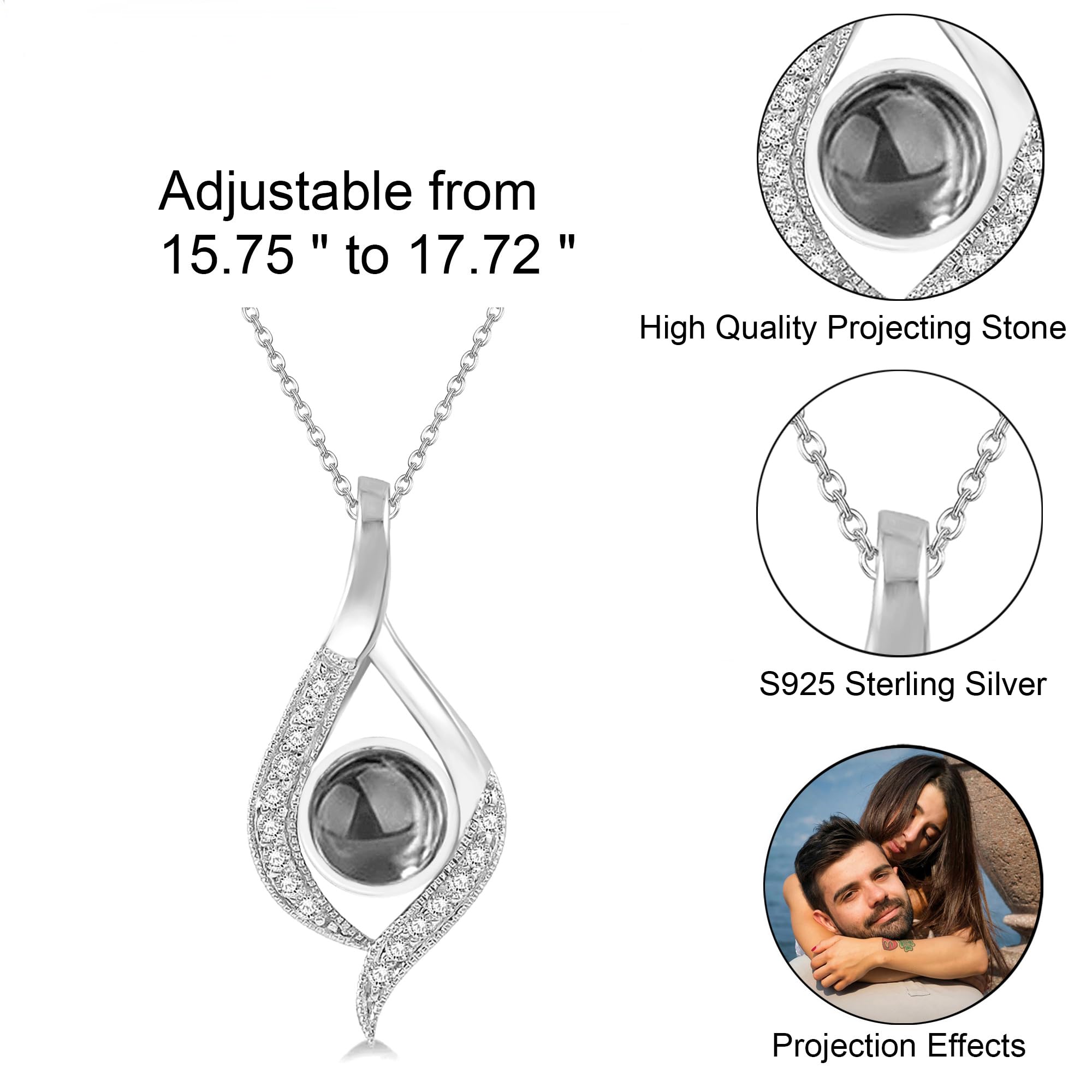 Collana con proiezione di foto personalizzata con immagine all'interno, collana con foto personalizzata, ciondolo a goccia in argento sterling, gioiello commemorativo personalizzato, regalo per donne