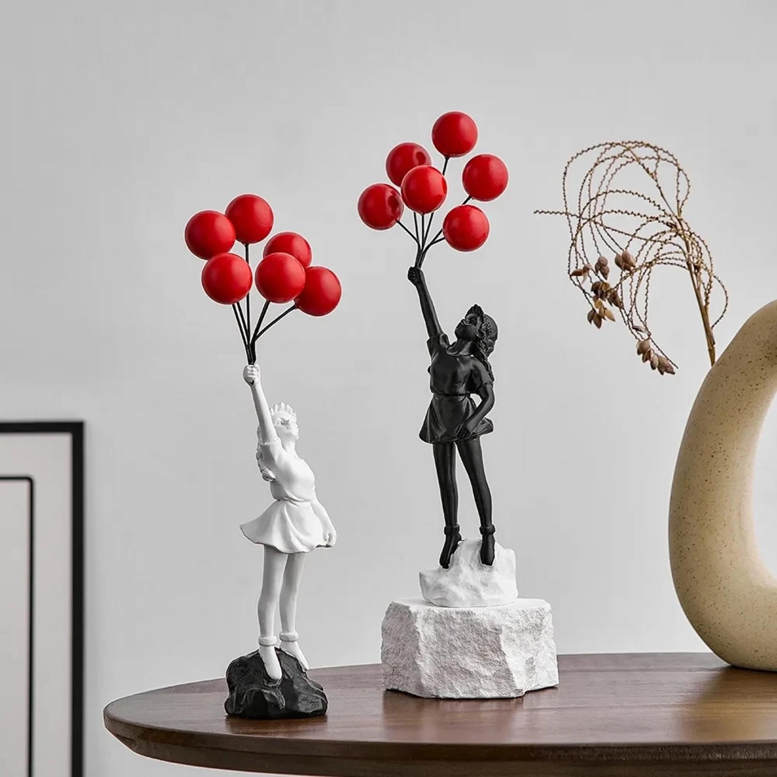 Statua di Banksy, statuetta di ragazza con palloncino volante, decorazione per la casa, scultura d'arte moderna, statuetta in resina ornamentale nero-B