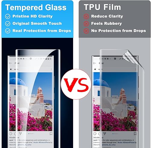 Miniatura 30 de Paquete de 3 protectores de pantalla de vidrio templado curvado 3D para S21 Ultra Glass compatible con desbloqueo de huellas dactilares, protección