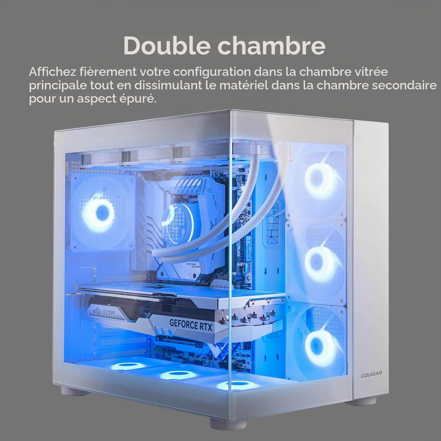 Cougar Gaming - Boitier PC - FV150RGB - Mini-ITX, Micro-ATX et ATX - Double Chambre - Compatible GPU 400 mm - ARGB - Refroidissement avancé - Jusqu’à Neuf Ventilateurs (Noir)