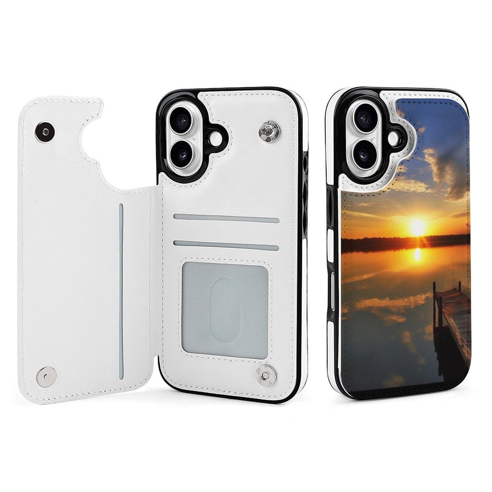 BWWHCCTI Lake Under Sunset Print Wallet Case for iPhone 16 - PU Leather Flip Shockproof Wallet Phone Cases Cover with Card Slots, Kickstand, Magnetic