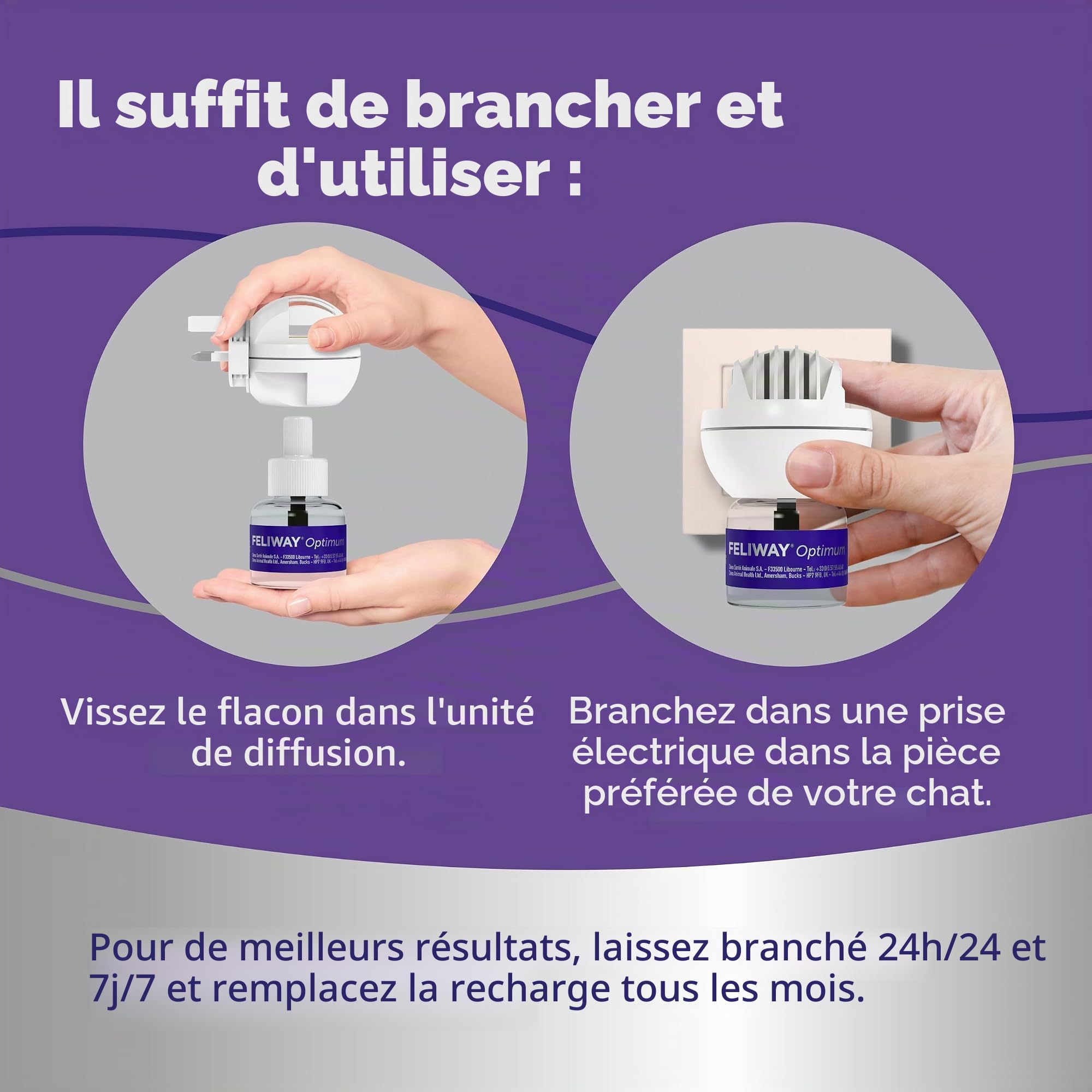 FELIWAY Optimum Recharge pour diffuseur de phéromones apaisante 30 Jours pour Chat sans Odeur 48 ML Aide à résoudre Les Signes de Stress chez Les Chats et Chatons, recommandé par Les vétérinaires