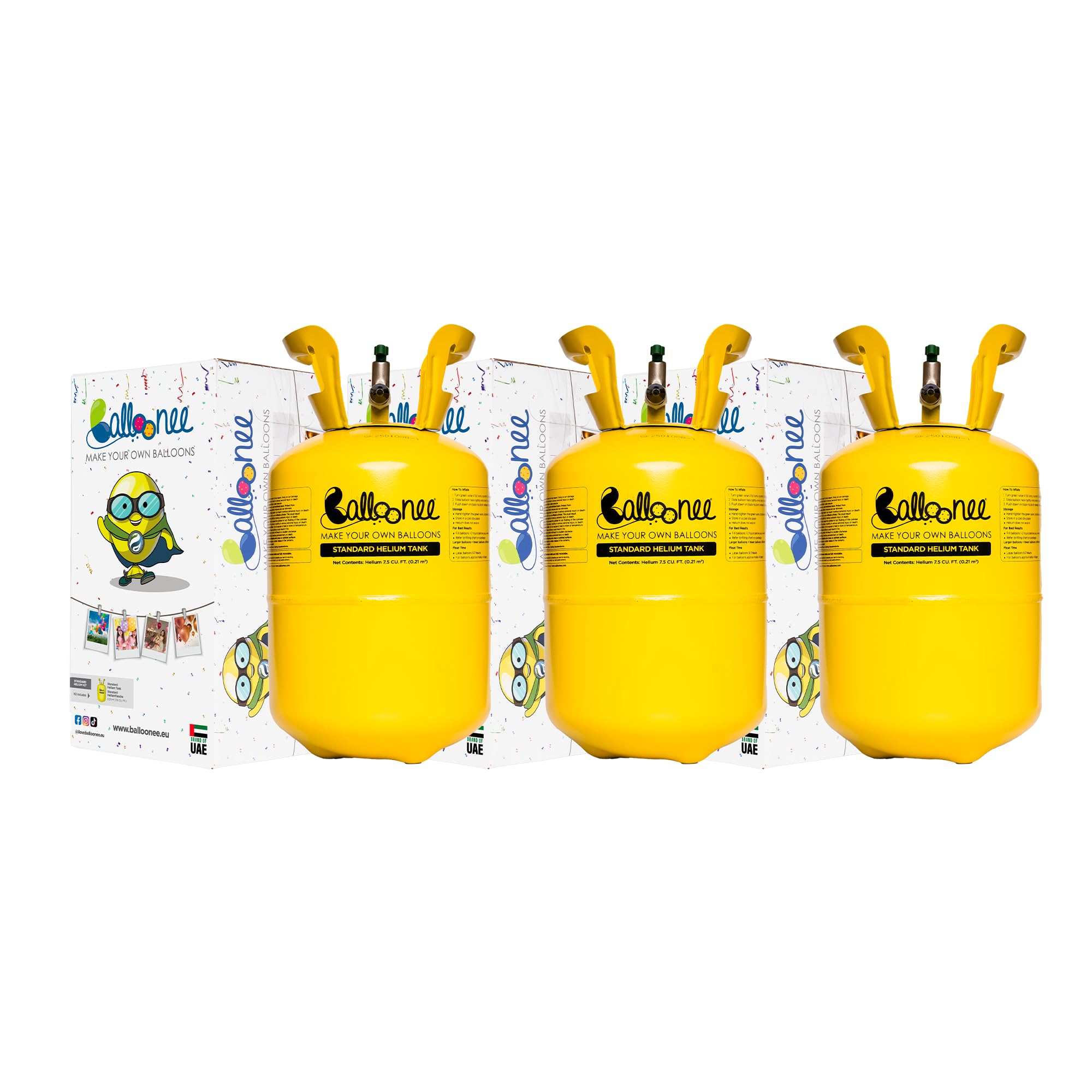 Balloonee Set de fiesta desechable estándar, depósito para globos de 60, 90 y 120 globos, 200 L de gas para globos de aluminio y látex, decoraciones de cumpleaños, bodas y eventos (combo 3 unidades)