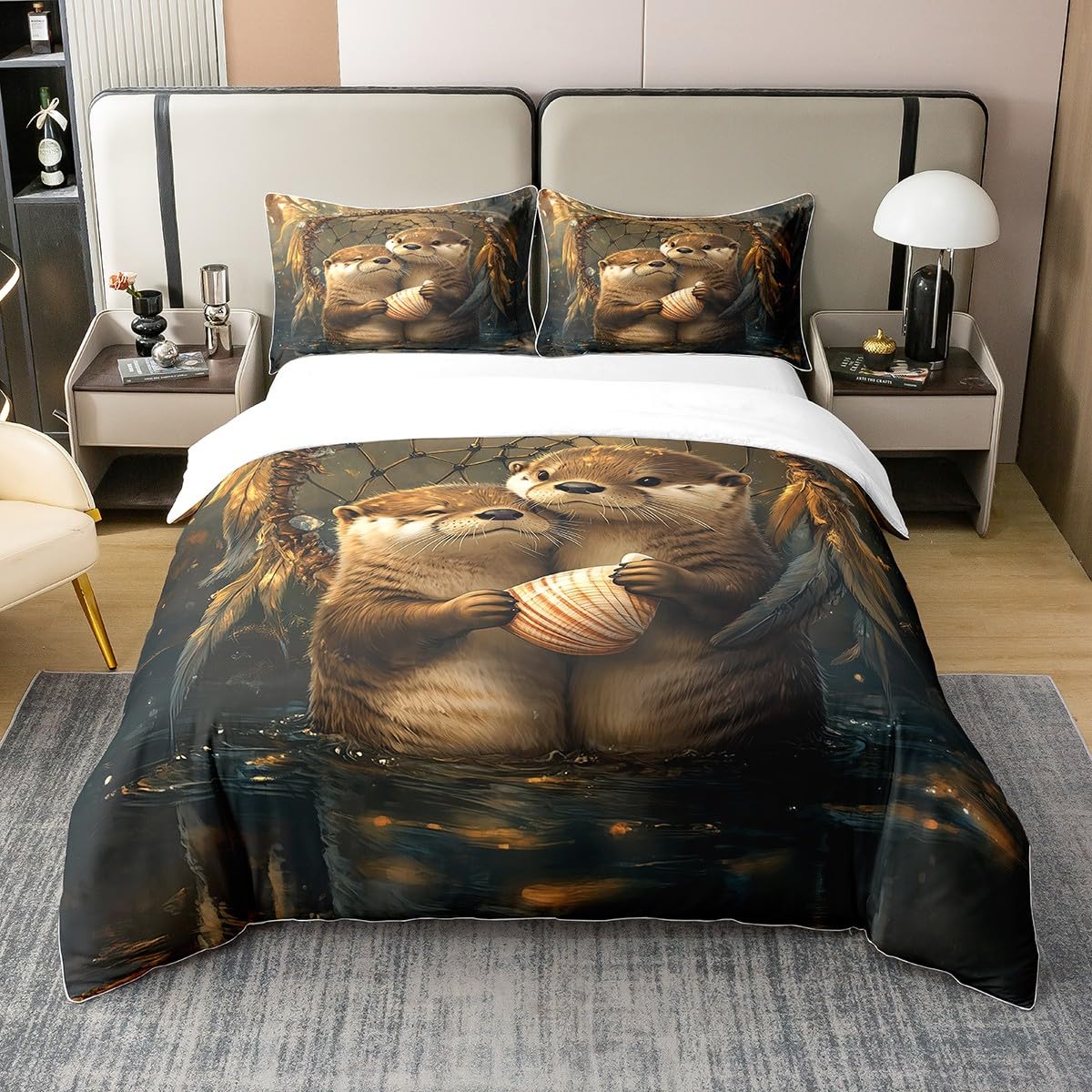 Housse de couette anti-transpiration en pur coton 135x200 motif loutres pour literie saine