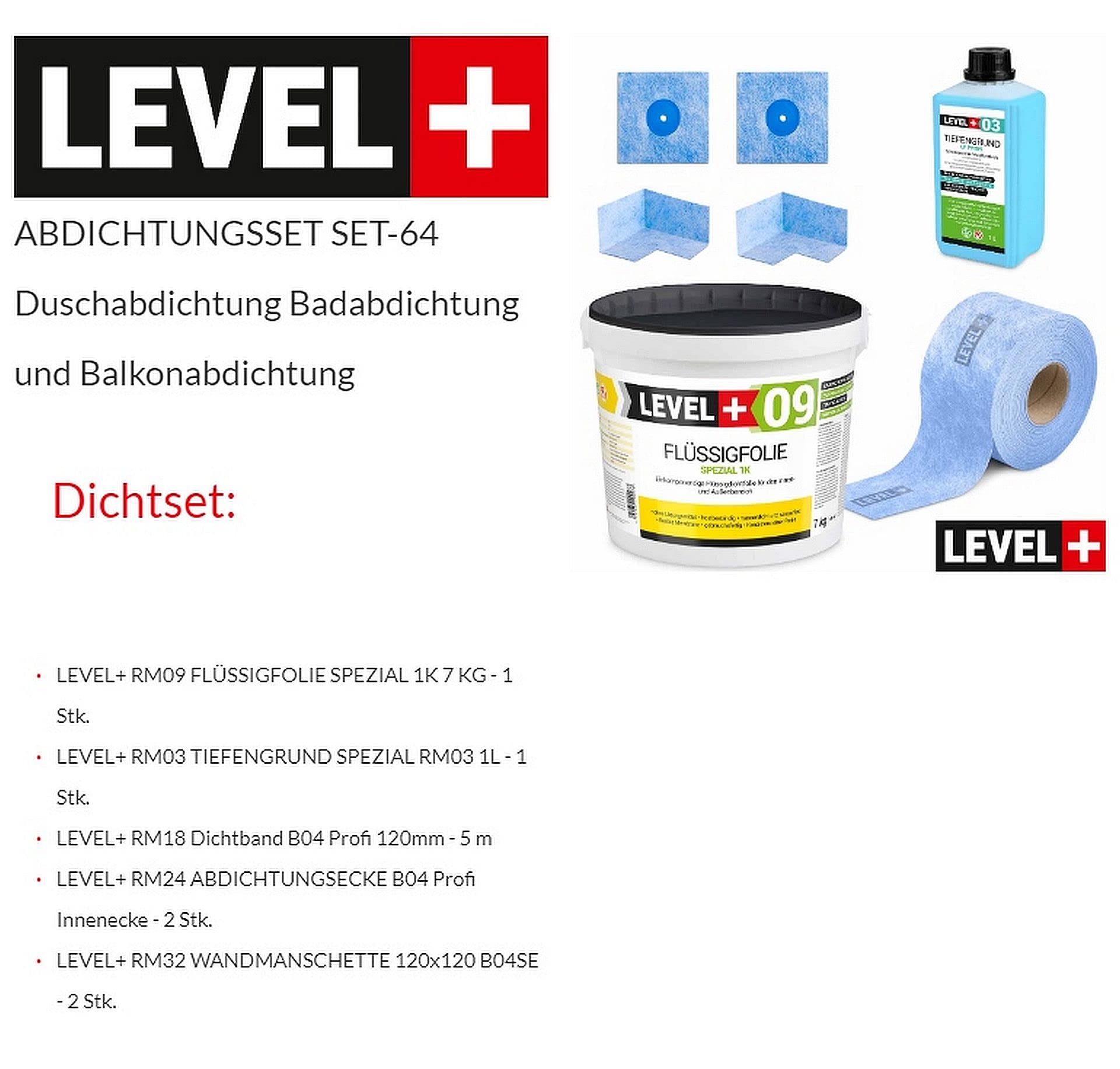 Dicht-Set 7 Kg Flüssigfolie, Tiefengrund 1 L, 5m Dichtband, 2 Innenecken, 2 Wandmanschetten, Badabdichtung, Balkon, Terrasse SET64