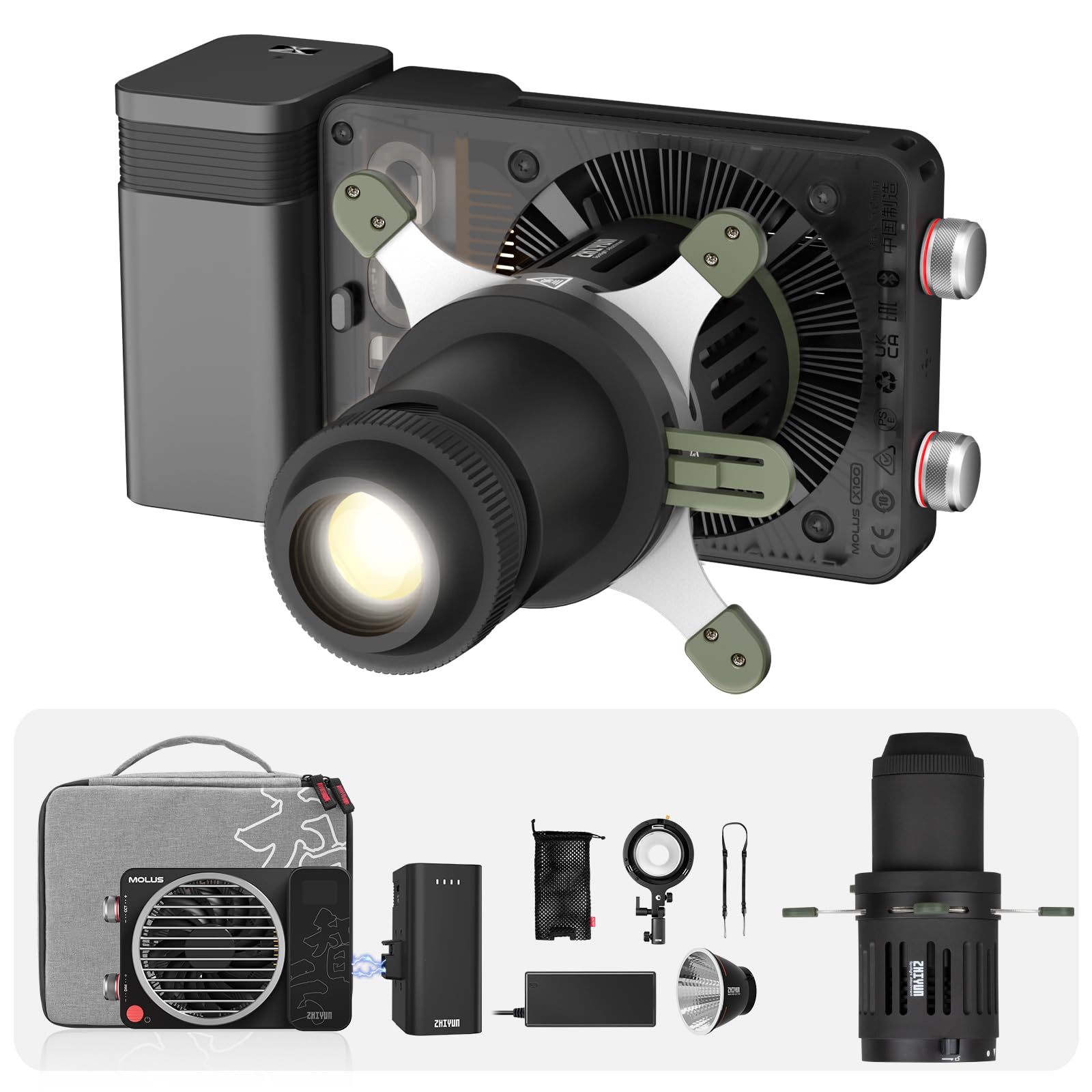 ZHIYUN MOLUS X100 Bi-color Combo 100W Video Light with Mini Spotlight Conical Optical Snoot kit Photography Studio Video Lighting Projector Accessory with 10 Gobos Free Cutting Shapes Suitable for X10