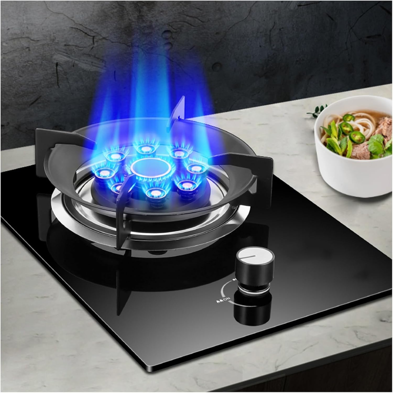 Gas Stove,5.2KW Cooker,kitchen Counter Top,Tempered Glass Cast Iron Pot Rack,with Flameout Protection,for Home Kitchen(NG)