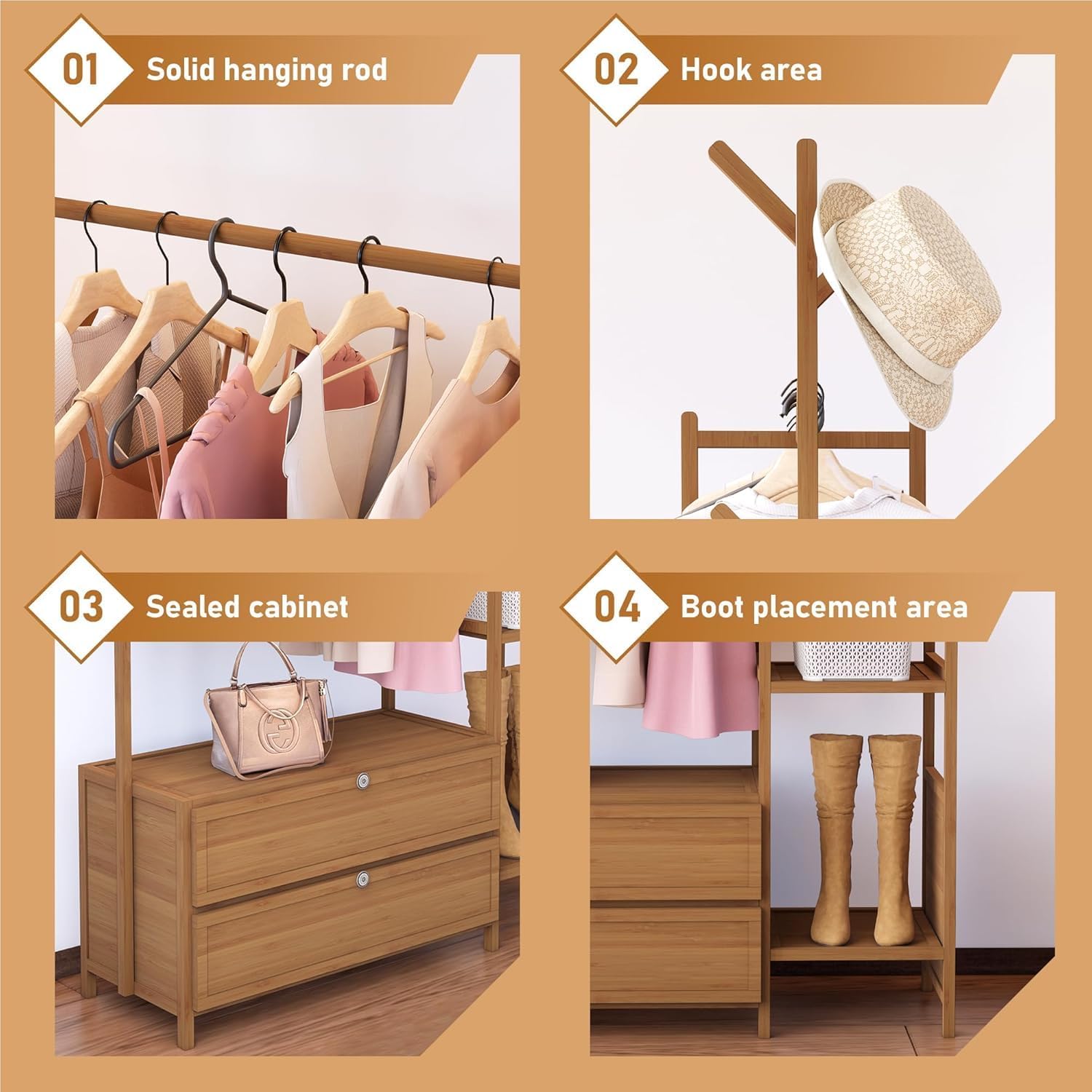 Upgraded Hanging Rack Clothing Rack with Drawers,39.37inch Solid Thickened Clothes Racks with Shelves,27.6inch Width Closet with Drawers,Clothes Racks for Hanging Clothes,Short Closet Dresser - Image 6