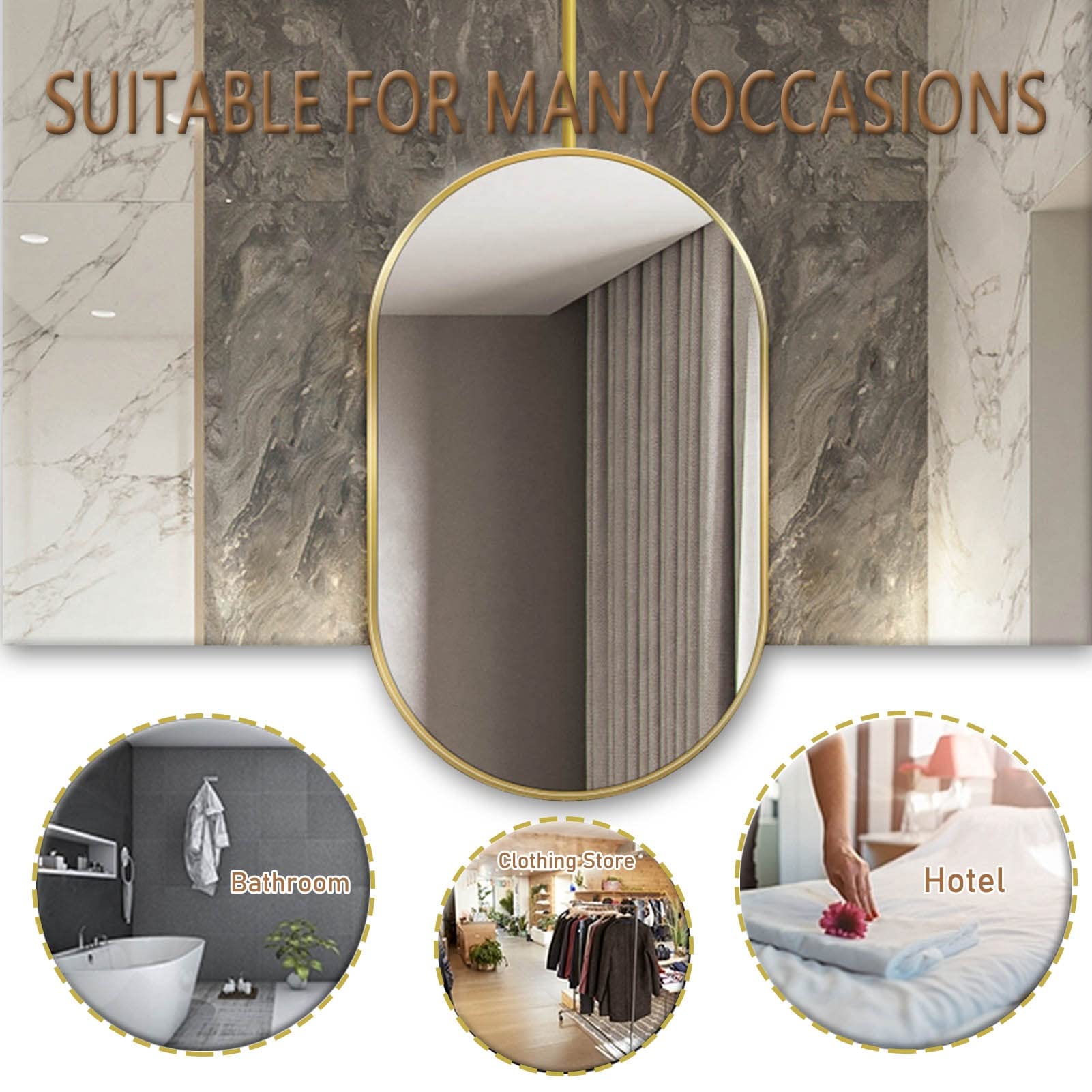 Specchio per Il Trucco da toeletta Galleggiante Dorato, Specchio da soffitto in Metallo con Asta per Appendere Il soffitto, Specchio Semplice Decorativo Chiaro e Pratico (Dimensioni : 40cmx6