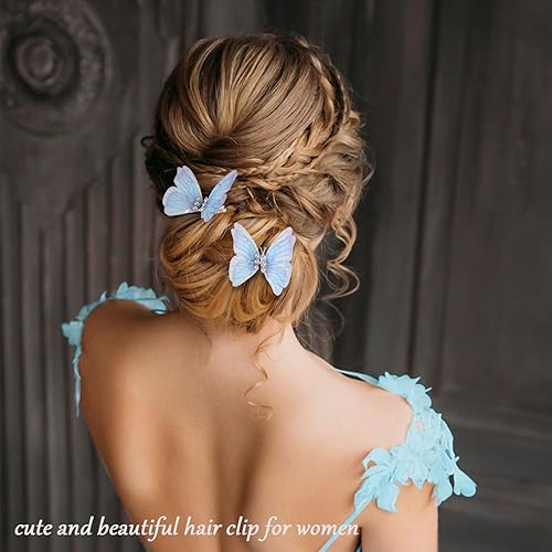 Miniatura 4 de Pinzas de mariposa azules para el cabello, tamaño mediano, juego de 2 piezas con alas colgantes, hermosos accesorios para el cabello de mariposa