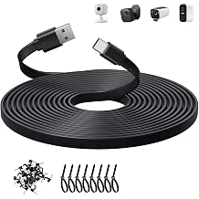10ft/3M Flat USB C Cable, USB A to USB C Charging Power Cord for Blink Mini 2/Outdoor 4, Ring Pan-Tilt Indoor Cam, eufy Cam S3 Pro, SoloCam S340/S350/S220/C210, and More CCTV Cam-Black