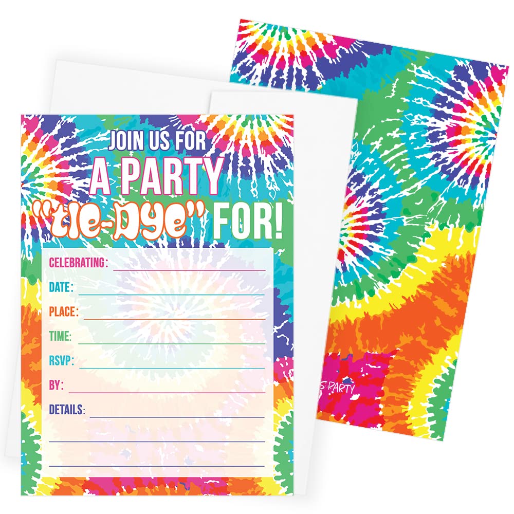 Amazon.com : Tie Dye Birthday Party Invitations - Peace, Love, Party - 10  Fill In Invite Cards with Envelopes - Kid, Tween or Teen 60s Groovy Themed  Party Supplies : Home & Kitchen