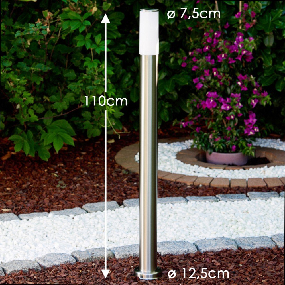 Lampada da esterno Caserta, lampada moderna con base in acciaio inox e dischi in plastica, luce di percorso 110 cm, lampada da giardino, E27, illuminazione da giardino IP44, senza lampadina/e