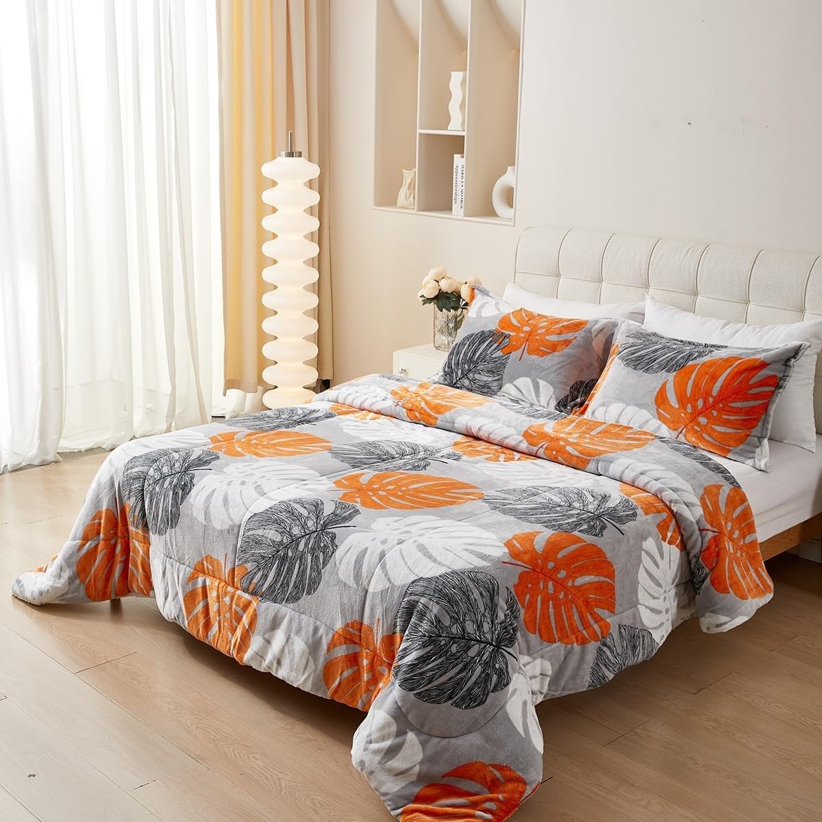 Edredon Nordico Cama 120 Flores De Hoja De Tortuga, Relleno Nordico Retro 200x220 cm con 2 Fundas de Almohada 50x75 cm, Ligero, Suave, Transpirable para 4 Estaciones Edredones