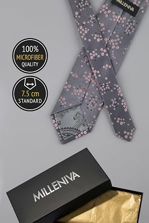Çiçekli Gri Pembe Kravat & Mendil