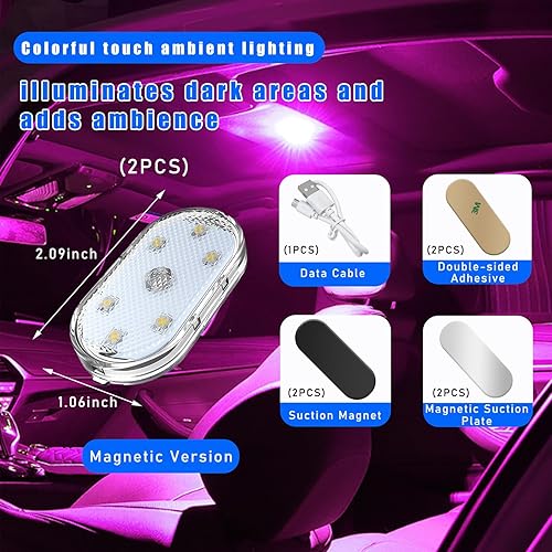 Miniatura 2 de Dickno Luces LED inalámbricas para el interior del automóvil, luz interior magnética automática con 6 luces LED brillantes, luces LED portátiles