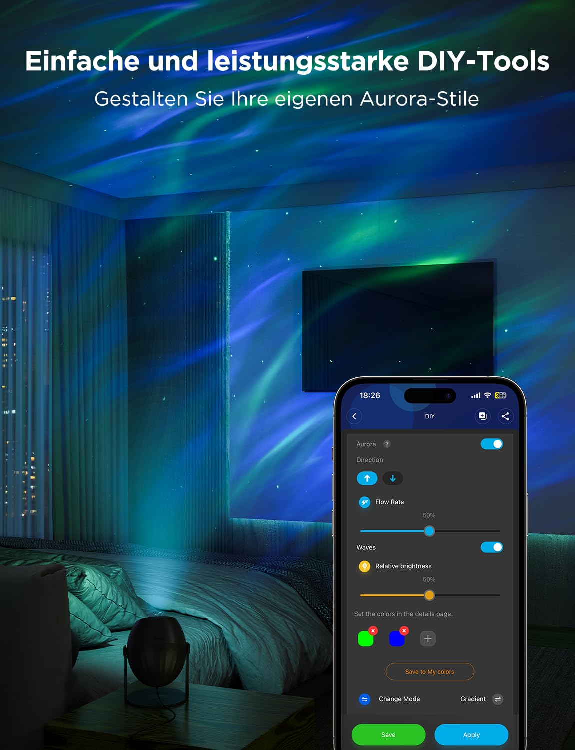 Govee LED Sternenhimmel Projektor, RGBW Aurora Lampe mit 52 Szenen, Timer, 18 White Noise, Alexa Matter Kompatibel Polarlicht Lampe, Smart Galaxy Sternenprojektor für Kinderzimmer Schlafzimmer Deko