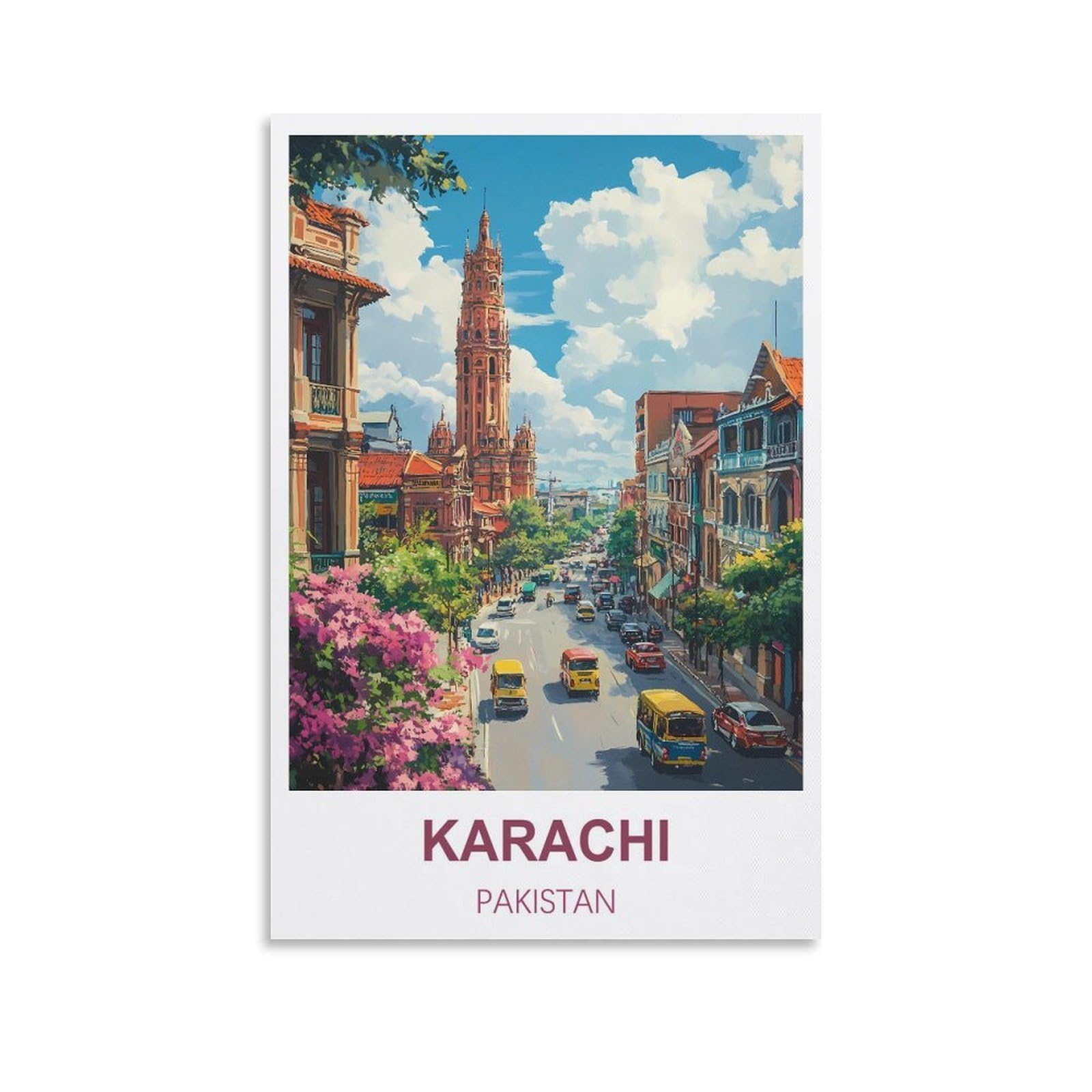 Fjiwecwsq Unframe-Style Karachi Pakistan Vintage Travel Posters 12X18inch(30X45cm) Canvas Wall Art Painting Prints