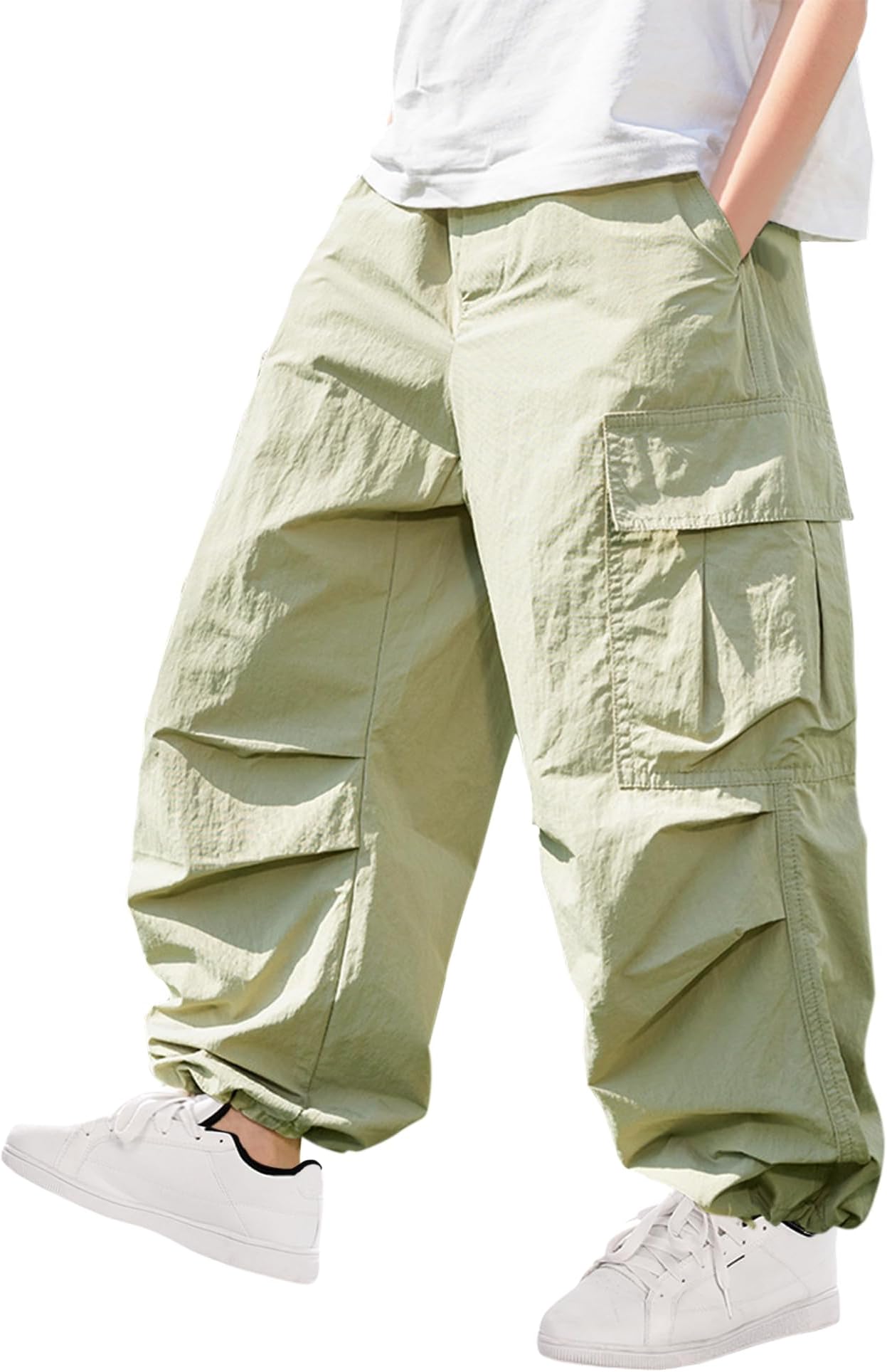 Boys Cargo Pants Baggy Elastic Waist Large Pockets Kids Trousers Size 6-12