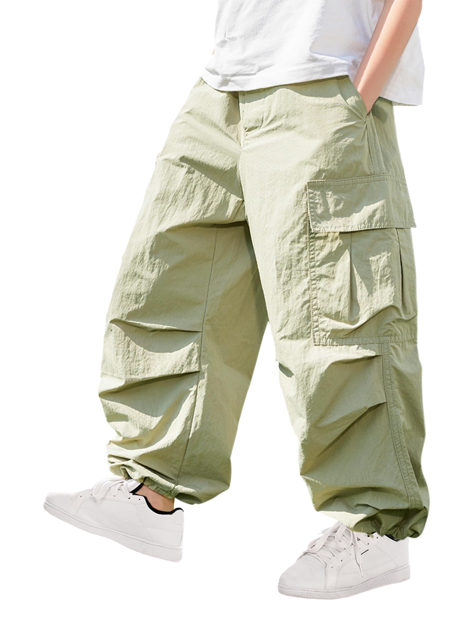 Boys Cargo Pants Baggy Elastic Waist Large Pockets Kids Trousers Size 6-12