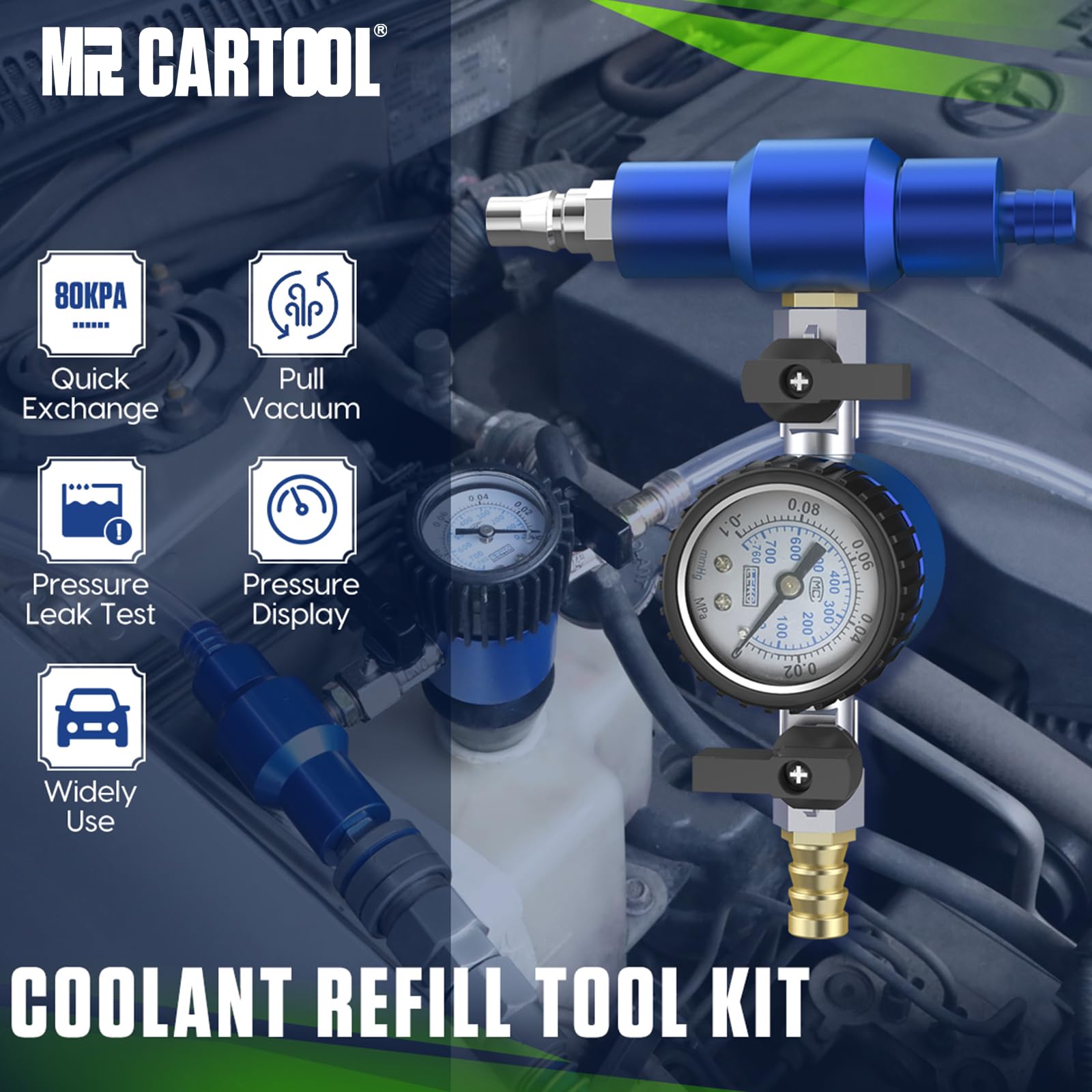 MRCARTool Kit Ricarica Vuoto Refrigerante Auto Sistema Raffreddamento Tester Spurgo Manometro 3 Adattatori