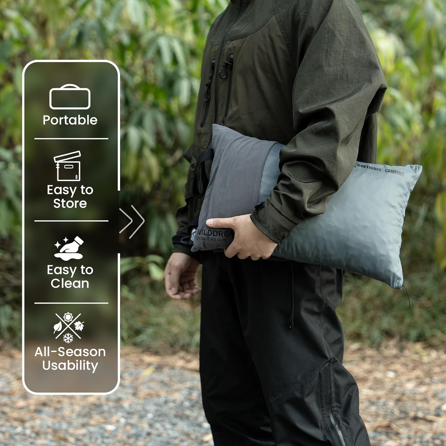 ONETIGRIS Wilddream Camping Pillow, Shredded Small Memory Foam Pillow, Compact, Easy Clean, Comfortable for Backpacking, Travel, and Car Trips, 4 Season Use - Image 6