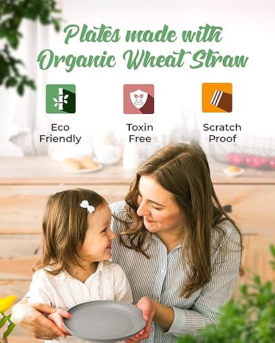 Miniatura 4 de GREENDISH Juego de platos de paja de trigo, 4 platos de plástico reutilizables irrompibles de paja de trigo, platos llanos Platos profundos