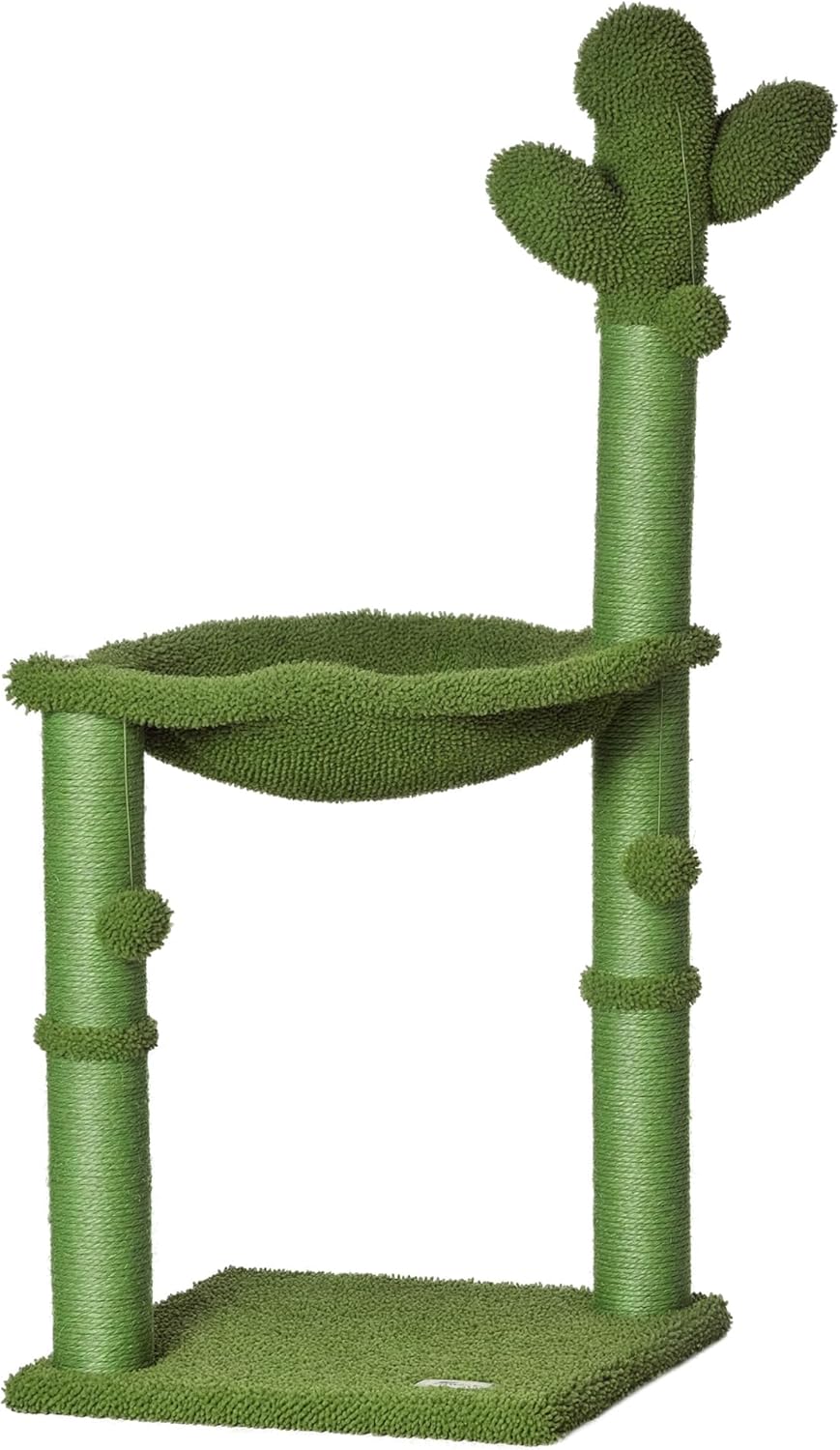PawHut Cactus Cat Tree Tower for Indoor Cats Sisal Scratching Post with Hammock Bed Dangling Ball 40 x 40 x 96 cm