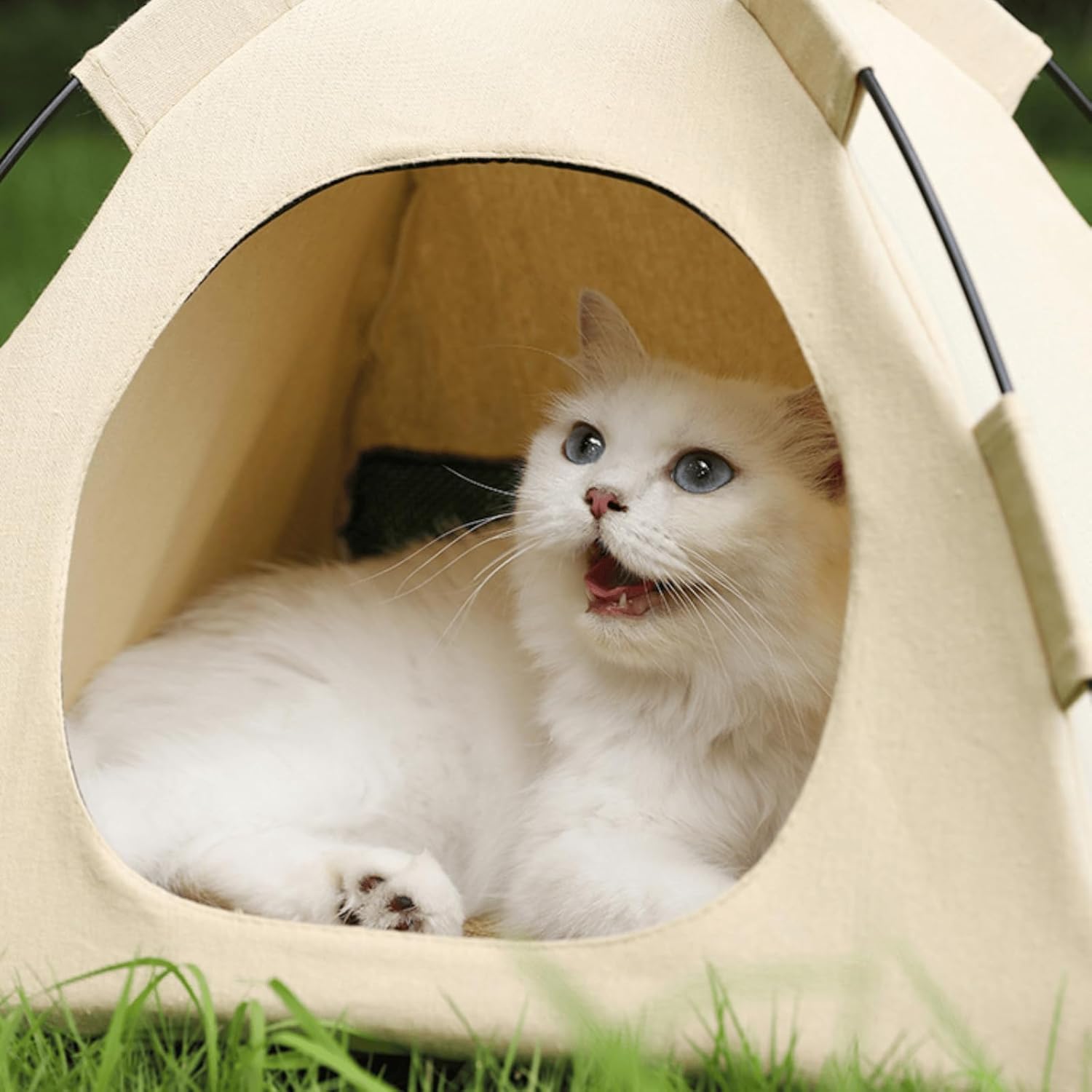 No Assembly Required Cat Tent Portable Outdoor/Indoor Cooling Cats Cave Bed Lightweight for Indoor Cats and Small Dogs with Cool Mat Summer Cat House Large 19x19x16 in (Green)